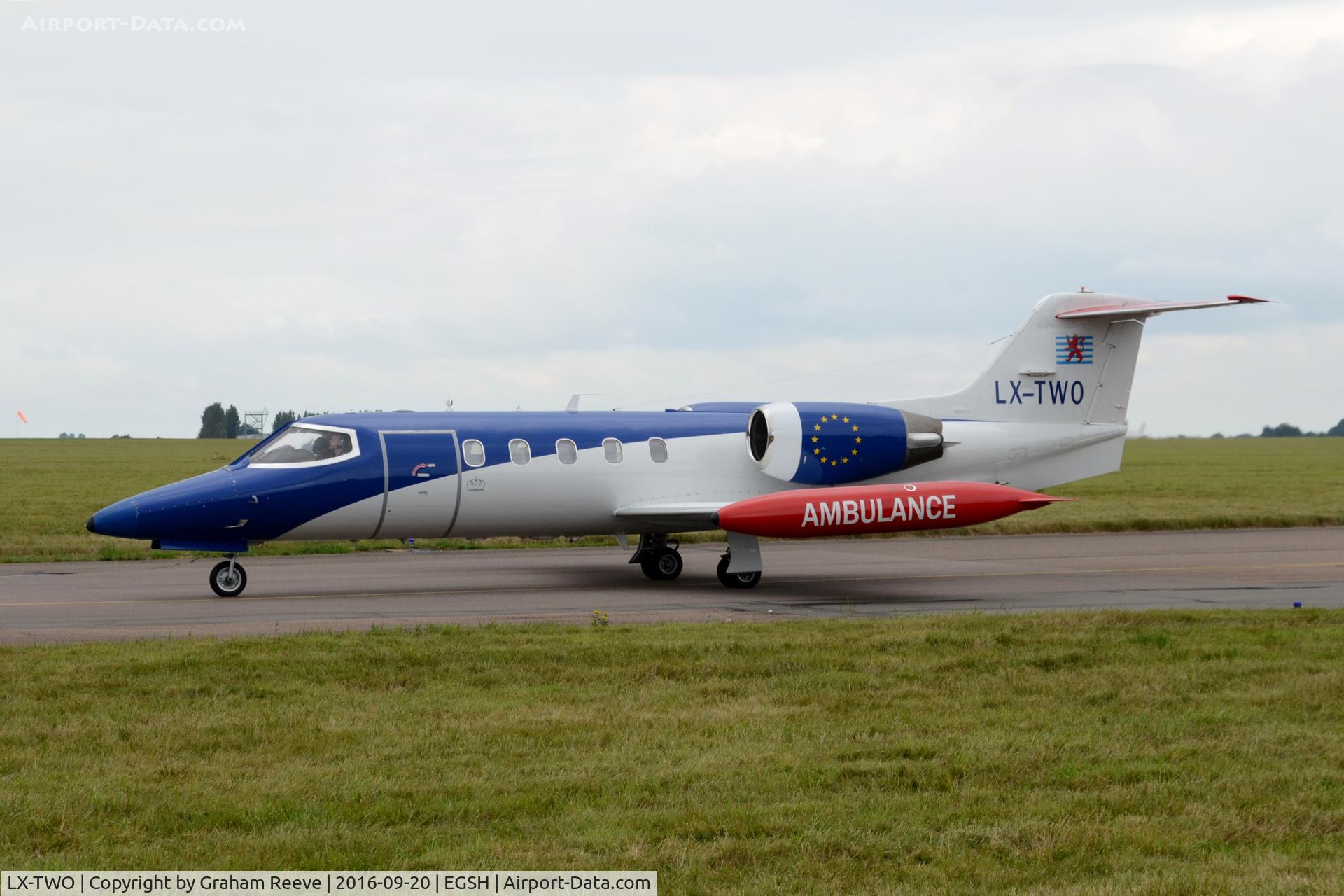 LX-TWO, 1986 Learjet 35A C/N 35-628, Just landed at Norwich.