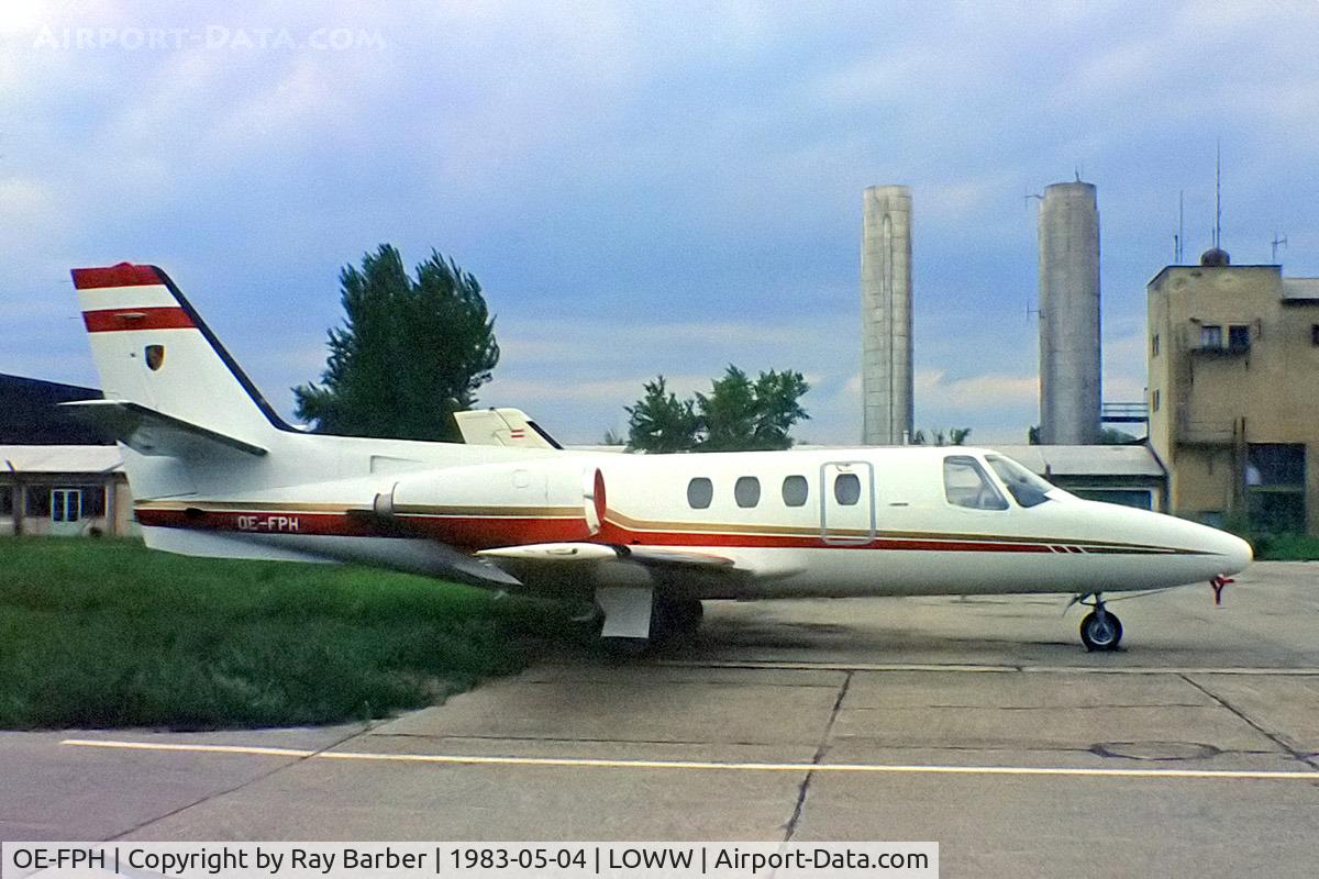 OE-FPH, 1981 Cessna 501 Citation I/SP C/N 501-0173, Cessna Citation I/SP [501-0173] Vienna-Schwechat~OE 04/05/1983. From a slide.