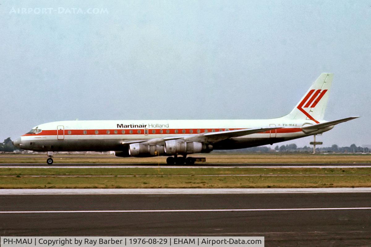 PH-MAU, 1966 Douglas DC-8F-55 C/N 45856, Douglas DC-8-55 [45856] (Martinair Holland) Amsterdam-Schiphol~PH 29/08/1976. From a slide.