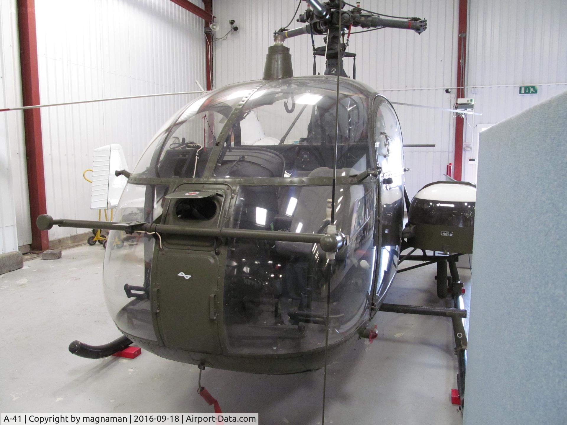 A-41, 1967 Aerospatiale SA-318C Alouette II Astazou C/N 1958/586C-A41, Great museum -  At The Helicopter Museum, Weston-super-Mare, UK.