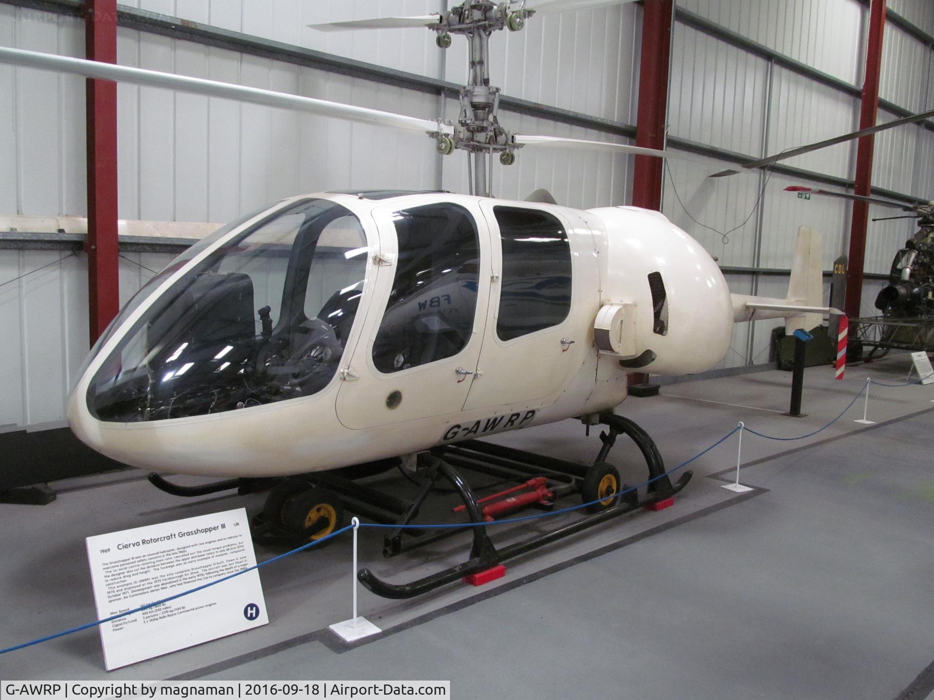 G-AWRP, 1968 Servotec Cierva CR.LTH1 Grasshopper II C/N GB.1, Unique chopper. At The Helicopter Museum, Weston-super-Mare, UK.