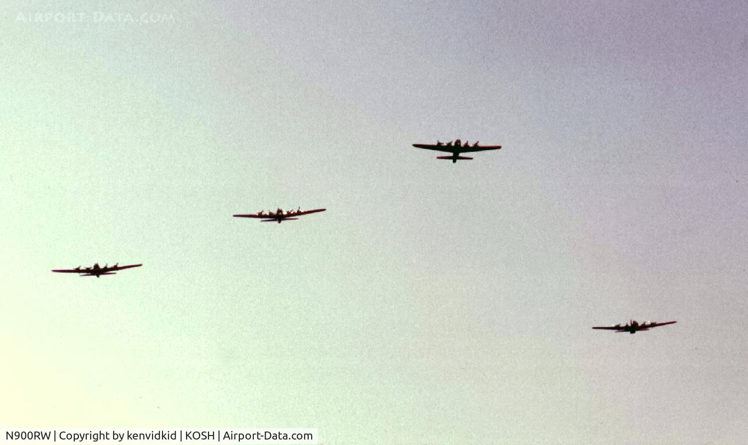 N900RW, 1944 Boeing B-17G Flying Fortress C/N 8627, 4 B-17's performing a missing man formation at Air Adventure 1993 Oshkosh.