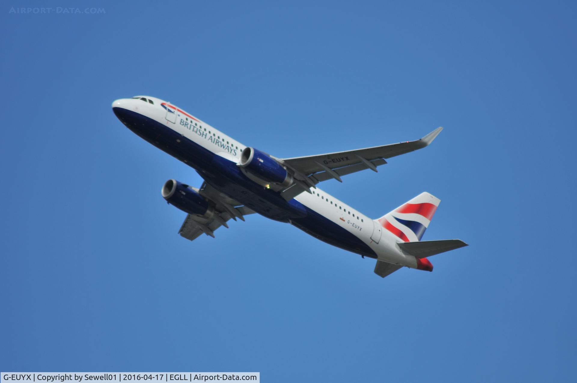 G-EUYX, 2014 Airbus A320-232 C/N 6155, Departing LHR