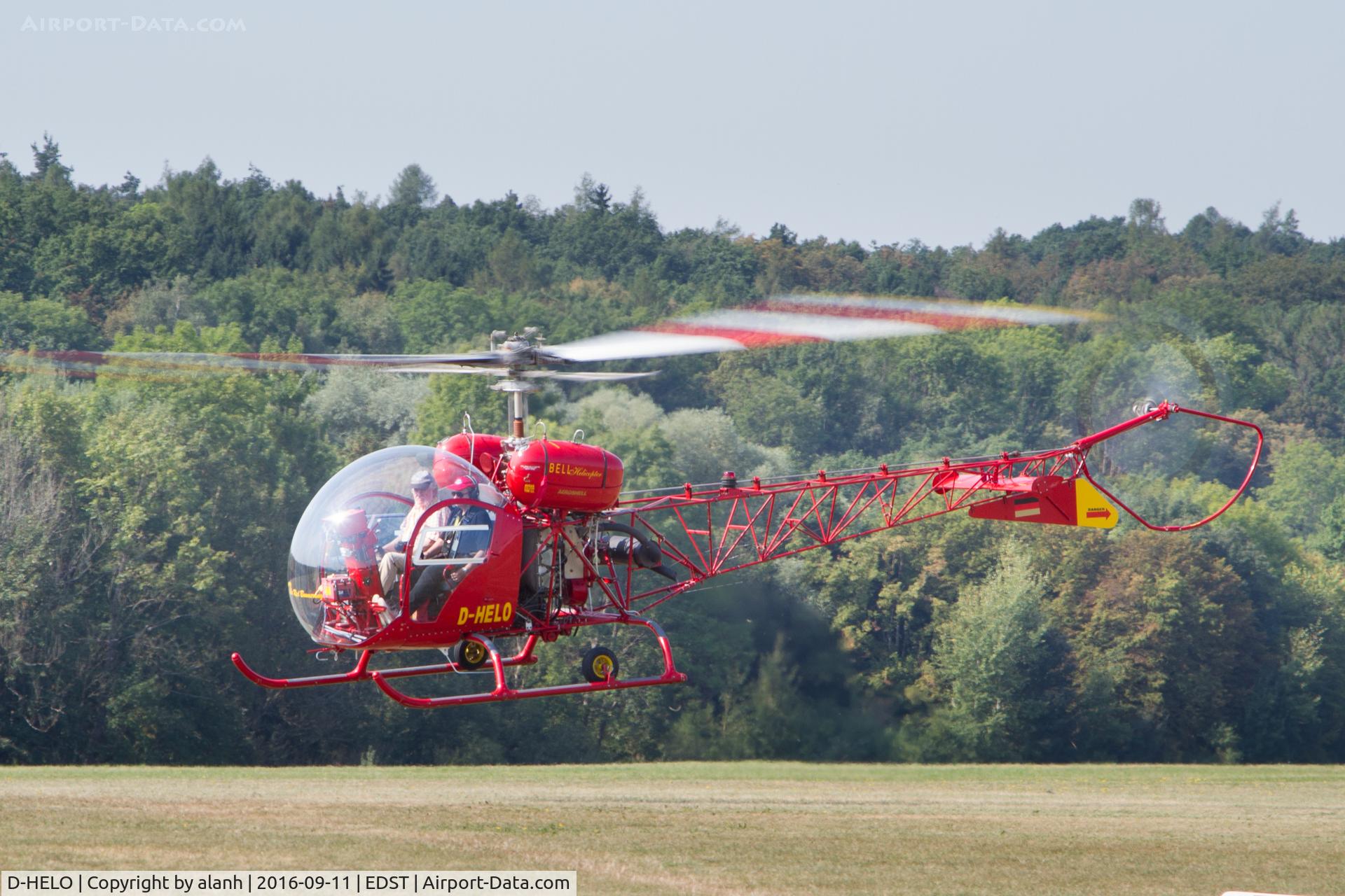 D-HELO, 1956 Agusta AB-47G-2 C/N 228, Hover-taxying display on the final day of the 2016 Hahnweide Oldtimer Fliegertreffen