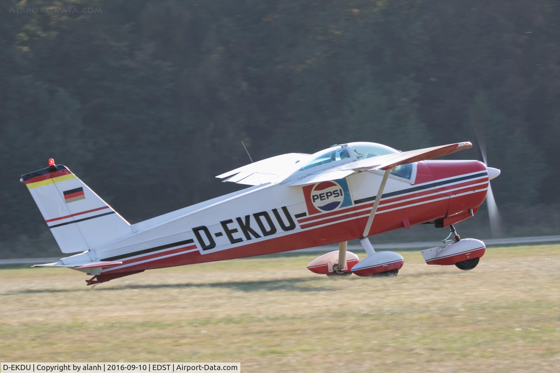 D-EKDU, 1965 Bolkow Bo-208C Junior C/N 595, Departing the 2016 Hahnweide Oldtimer Fliegertreffen