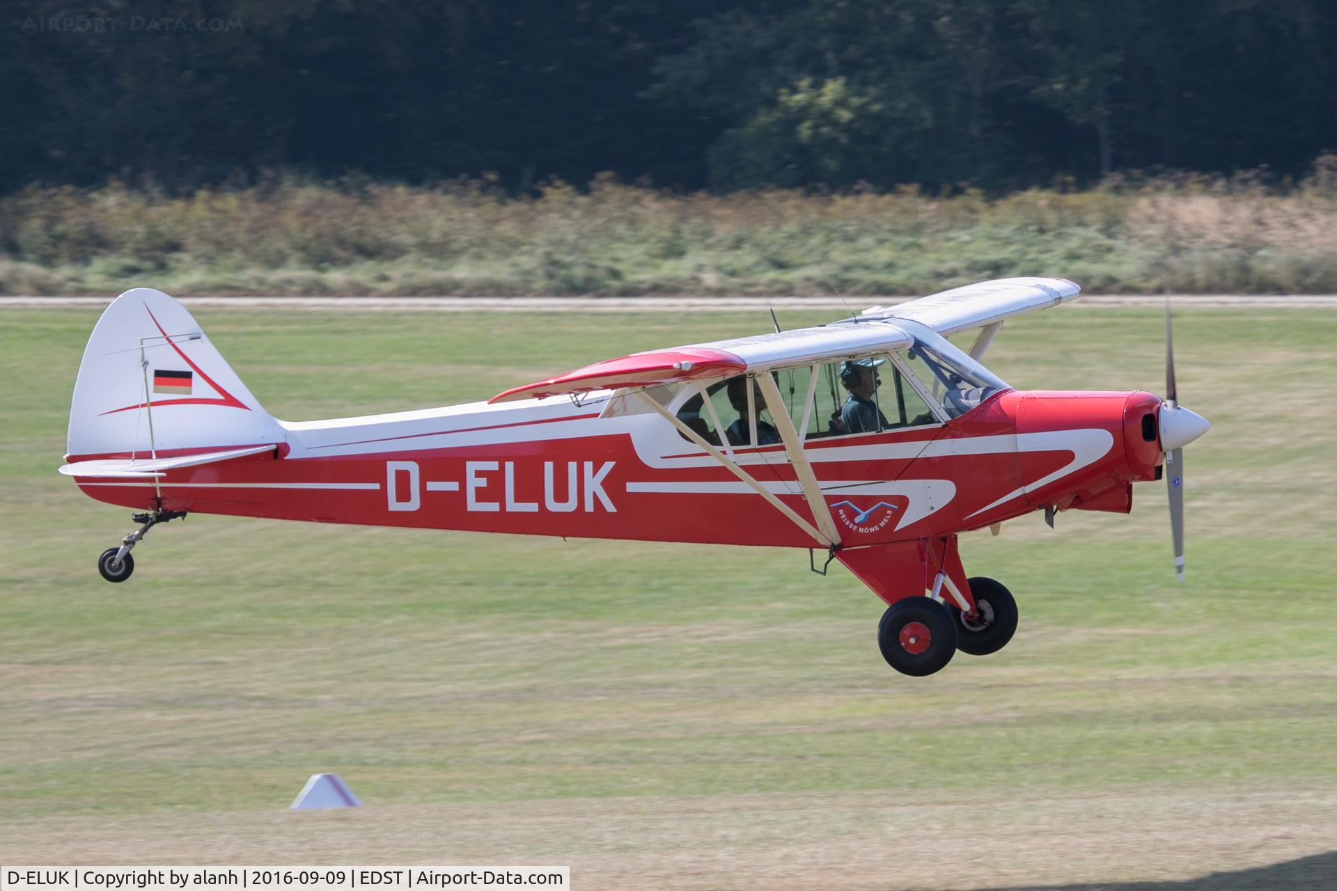 D-ELUK, 1960 Piper PA 18-150 Super Cub C/N 18-7446, Arriving at the 2016 Hahnweide Oldtimer Fliegertreffen