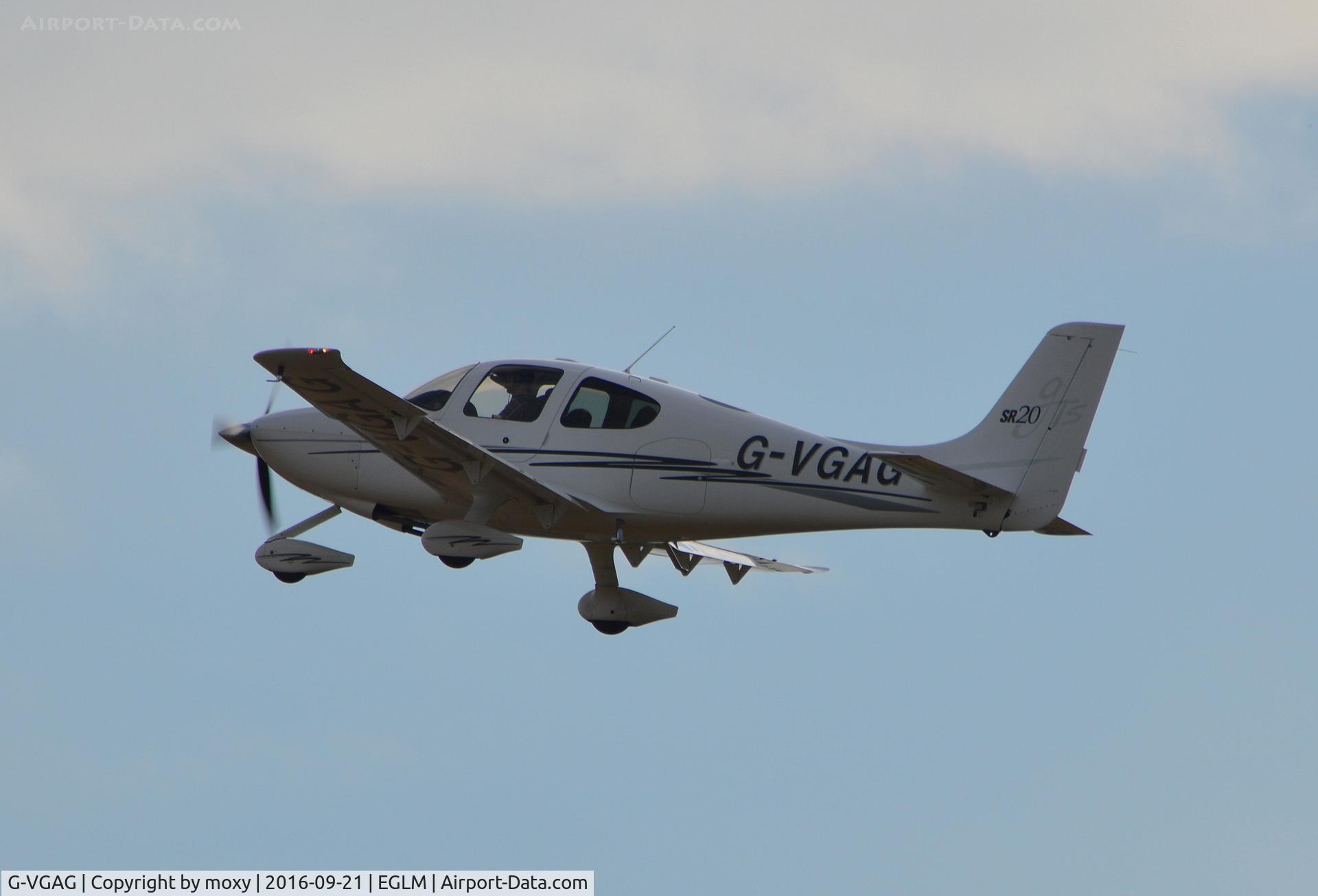 G-VGAG, 2005 Cirrus SR20 GTS C/N 1572, Cirrus SR20 GTS departing White Waltham. Ex N54149