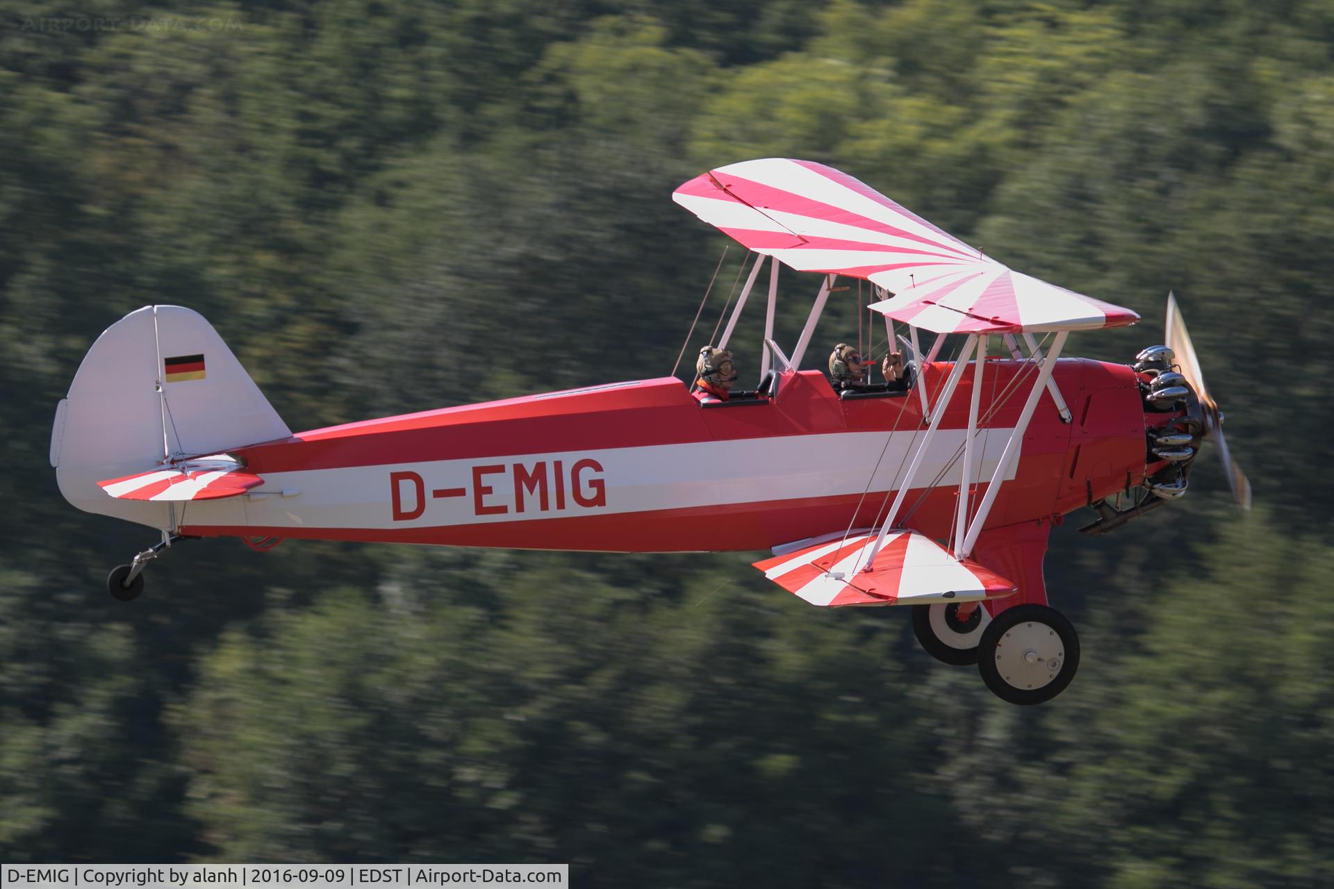 D-EMIG, 1937 Focke-Wulf Sk12 Stieglitz (Fw-44J) C/N 2293, Arriving at the 2016 Hahnweide Oldtimer Fliegertreffen