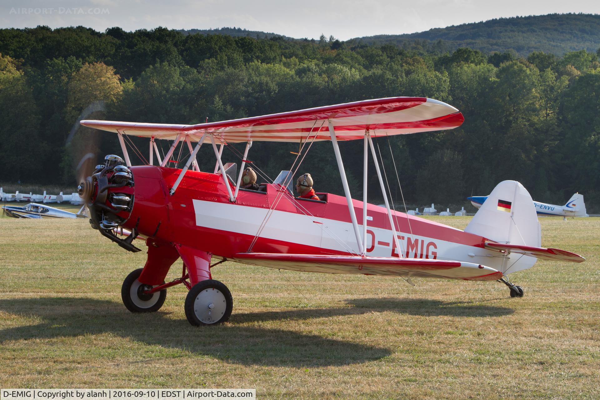 D-EMIG, 1937 Focke-Wulf Sk12 Stieglitz (Fw-44J) C/N 2293, Taxying for departure at the 2016 Hahnweide Oldtimer Fliegertreffen