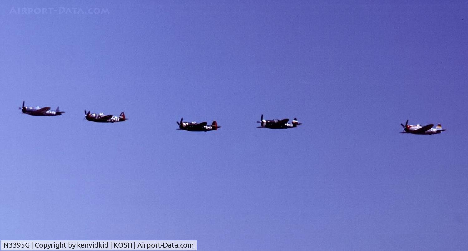 N3395G, 1942 Republic P-47G-15-CU Thunderbolt C/N 42-25254, 5 ship fly by at Air Adventure 1993 Oshkosh.