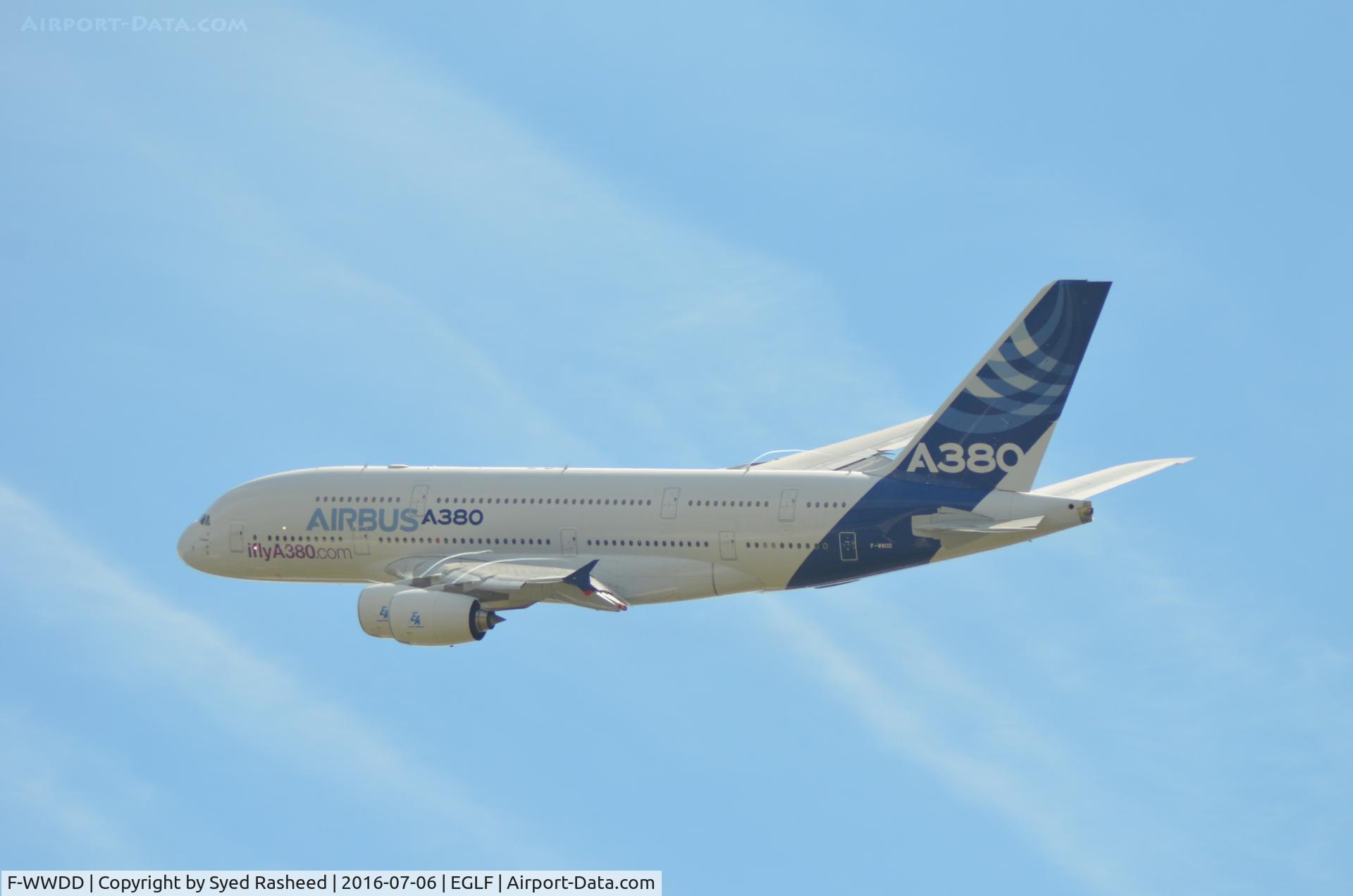 F-WWDD, 2005 Airbus A380-861 C/N 004, F-WWDD flyby over the TAG Hangars @ EGLF during its validation flight