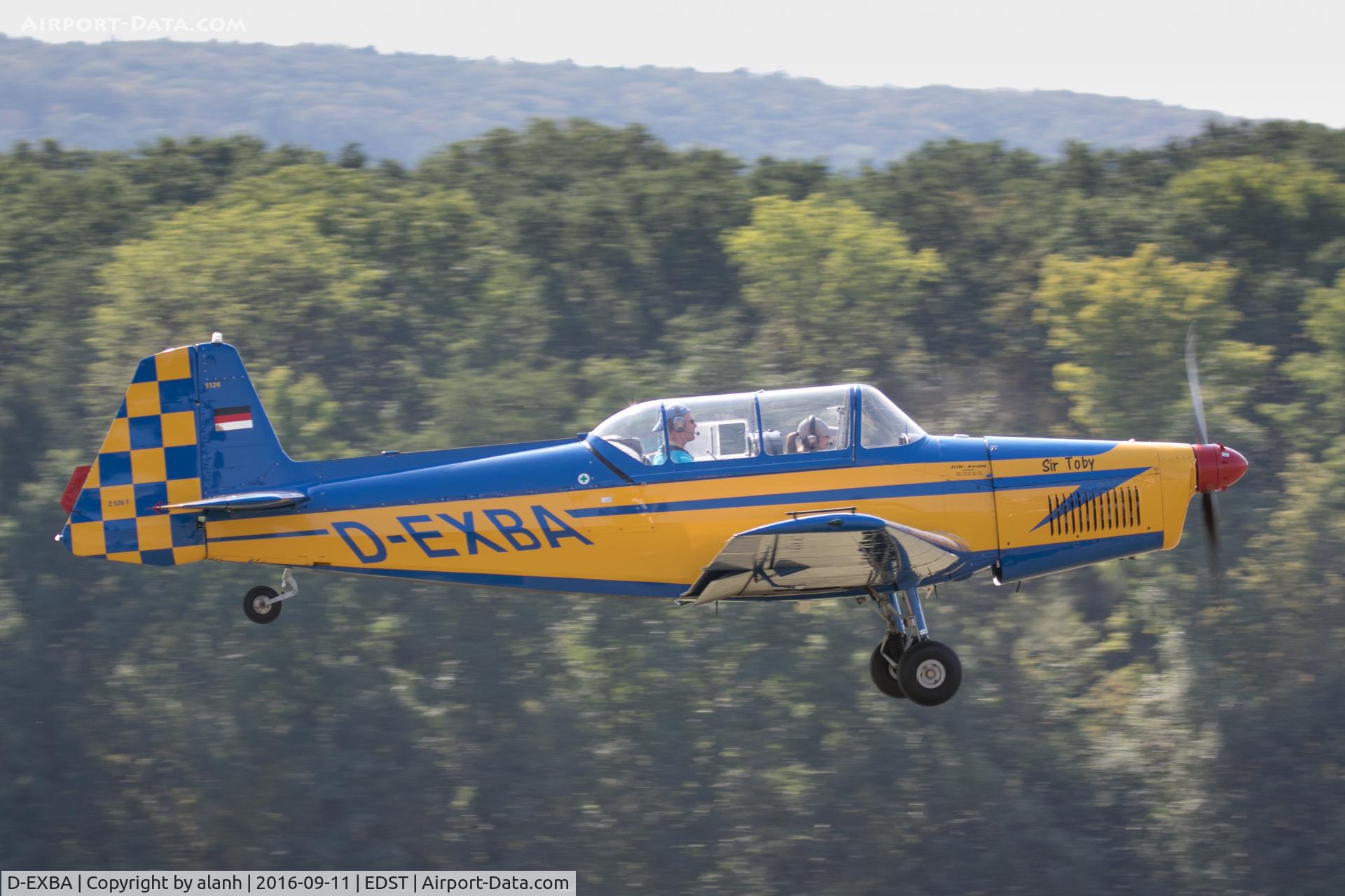D-EXBA, 1970 Zlin Z-526F Trener Master C/N 1124, Departing the 2016 Hahnweide Oldtimer Fliegertreffen