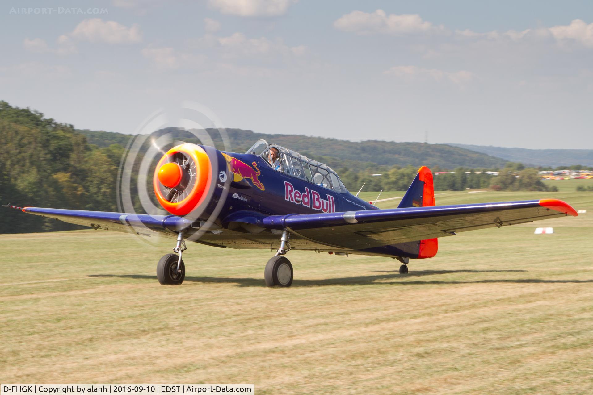 D-FHGK, 1942 Noorduyn AT-16 Harvard IIB C/N 14A-324, Taxying out to display at the 2016 Hahnweide Oldtimer Fliegertreffen