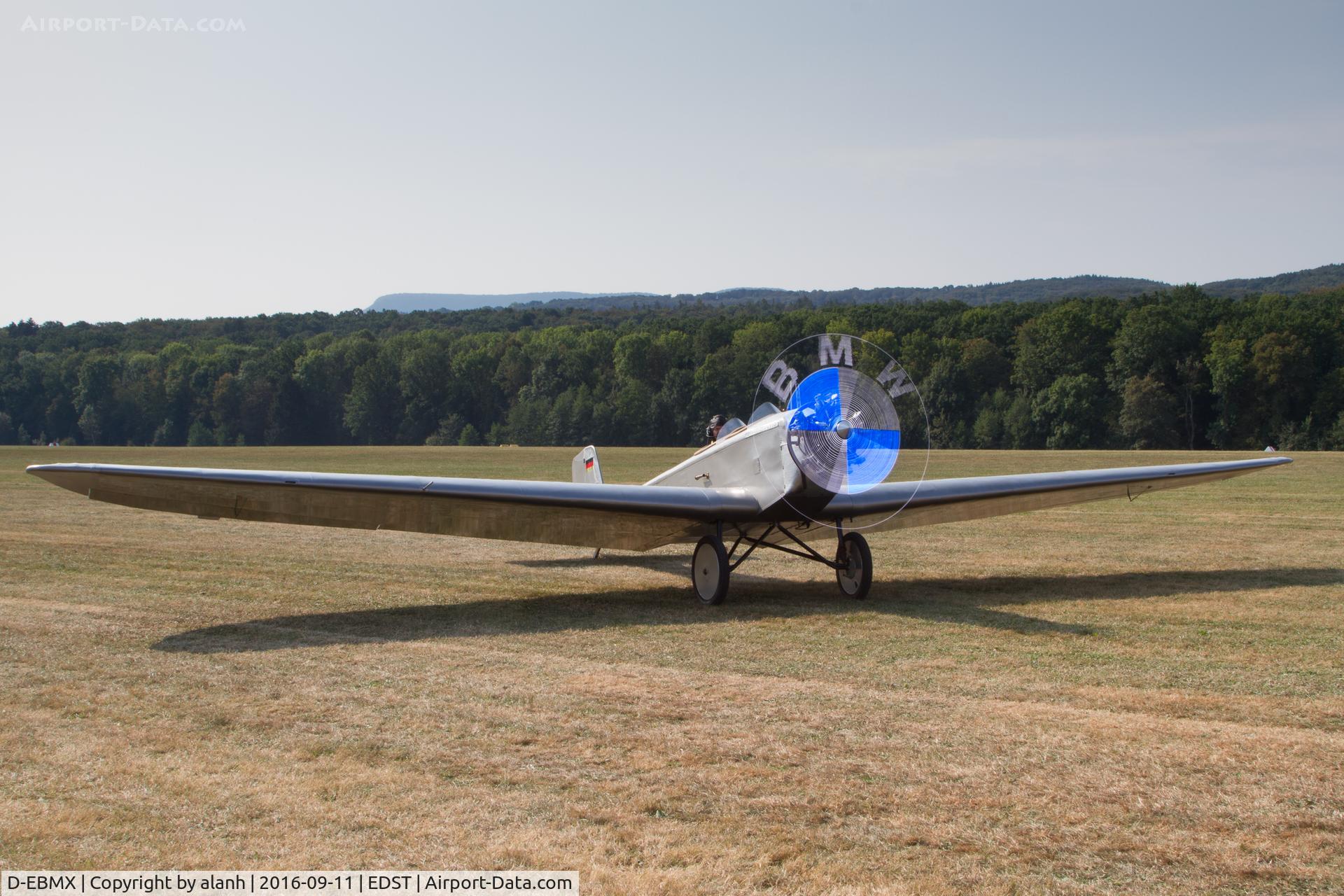 D-EBMX, 1927 Klemm Kl-25-1A C/N 149, Taxying with the illuminated BMW logo on the propellor, at the 2016 Hahnweide Oldtimer Fliegertreffen