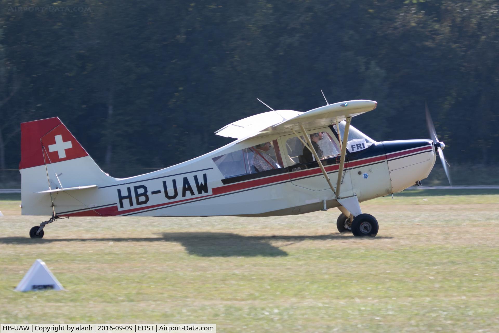 HB-UAW, 1965 Champion 7ECA Aurora Citabria C/N 238, Arriving at the 2016 Hahnweide Oldtimer Fliegertreffen