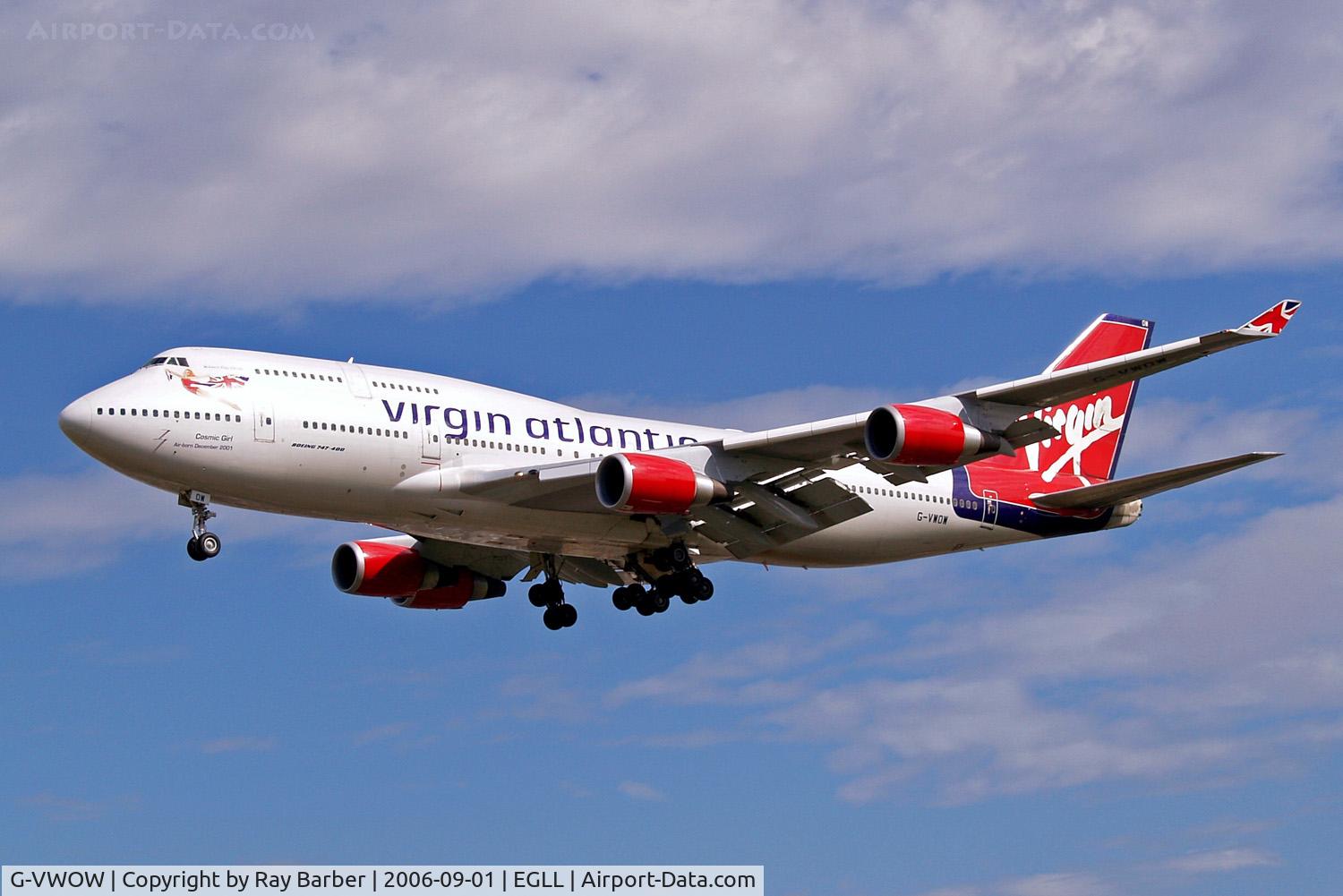 G-VWOW, 2001 Boeing 747-41R C/N 32745, Boeing 747-41R [32745] (Virgin Atlantic) Heathrow~G 01/09/2006. On finals 27L