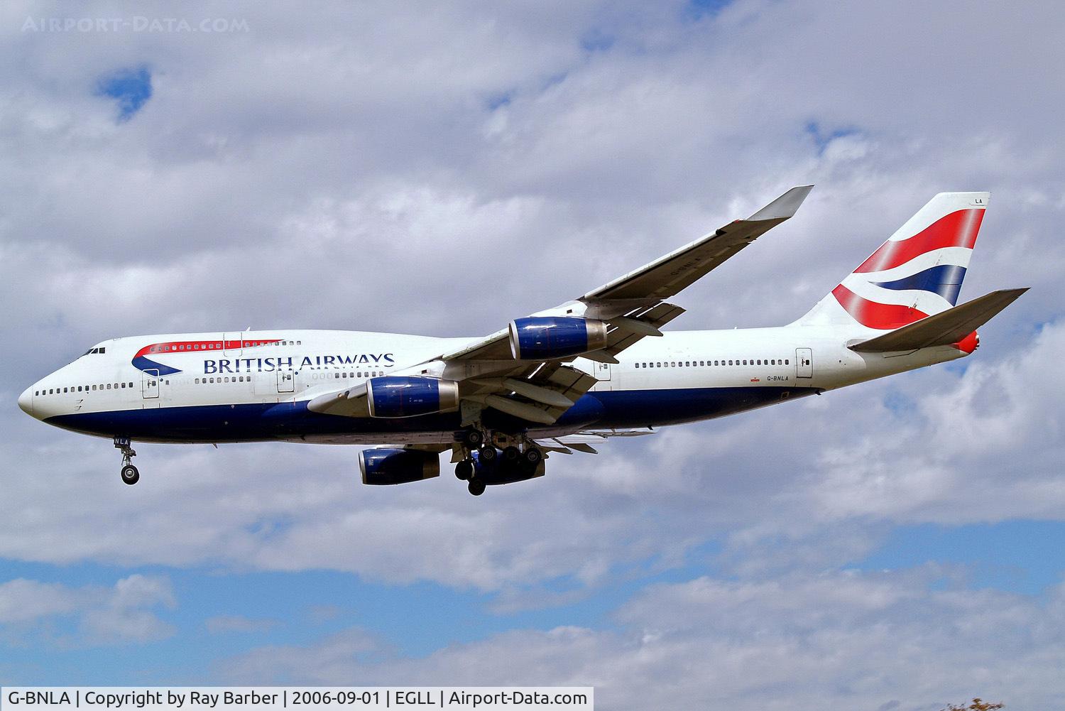 G-BNLA, 1989 Boeing 747-436 C/N 23908, Boeing 747-436 [23908] (British Airways) Heathrow~G 01/09/2006. On approach 27L.