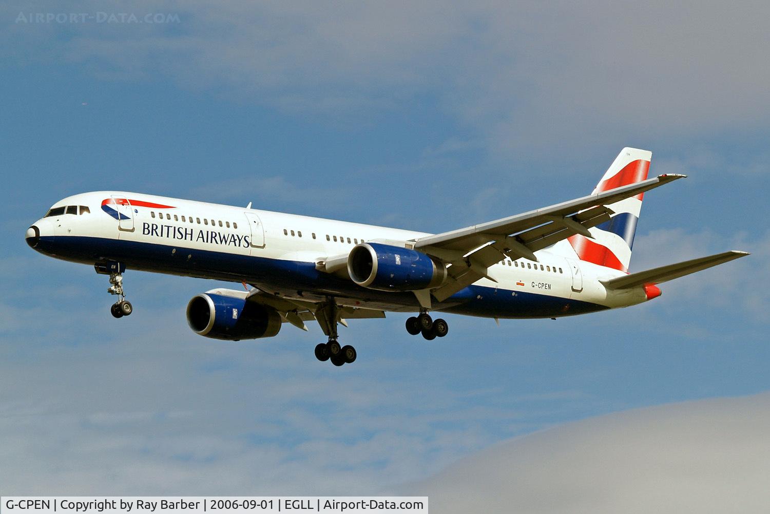 G-CPEN, 1997 Boeing 757-236 C/N 28666, Boeing 757-236 [28666] (British Airways) Heathrow~G 01/09/2006. On finals 27L.