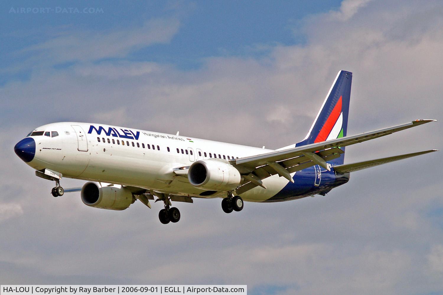 HA-LOU, 2005 Boeing 737-8Q8 C/N 30684, Boeing 737-8Q8 [30684] (MALEV) Heathrow~G 01/09/2006. On finals 27L