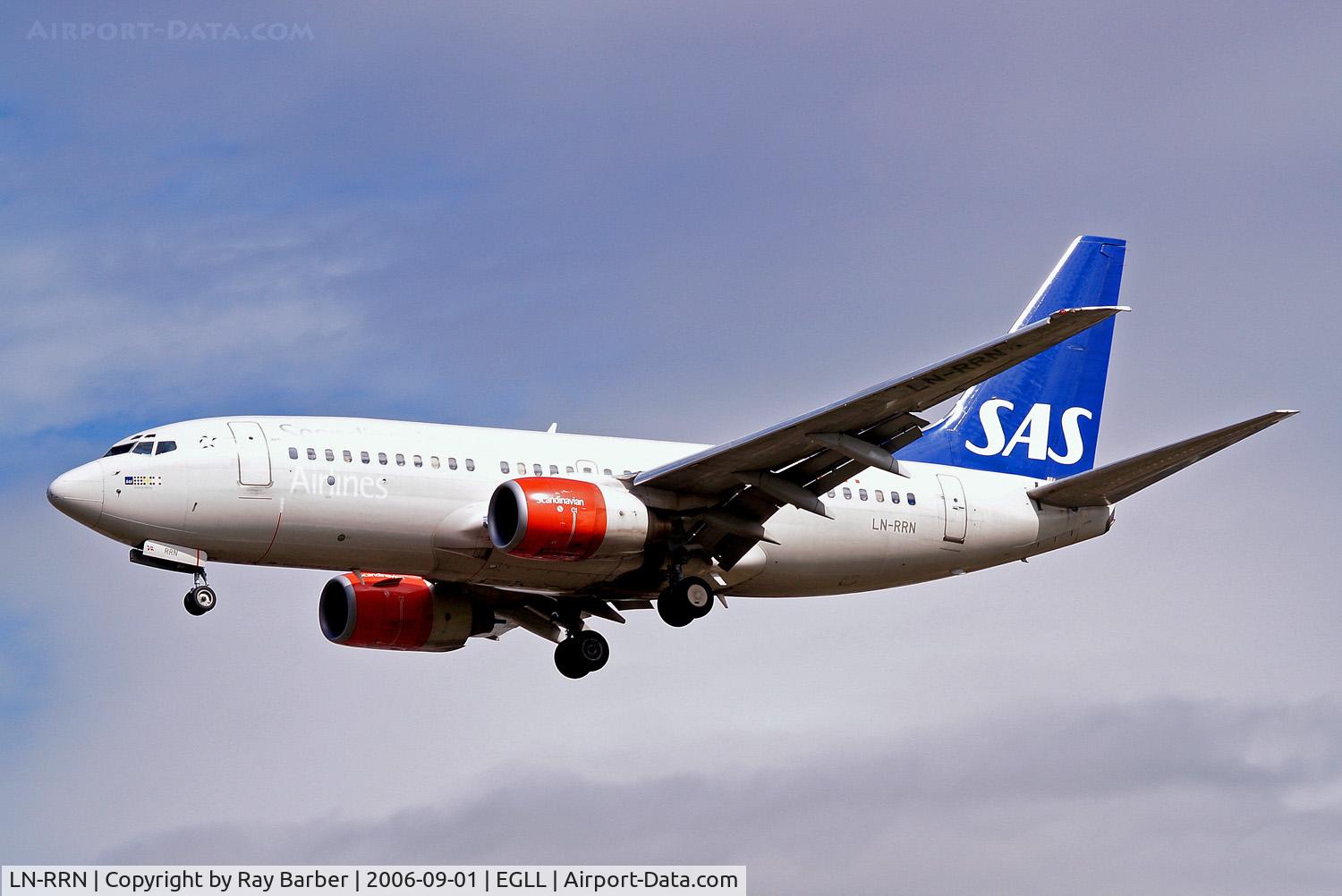 LN-RRN, 1999 Boeing 737-783 C/N 30191, Boeing 737-783 [30191] (SAS Scandinavian Airlines) Heathrow~G 01/09/2006. On approach 27L.