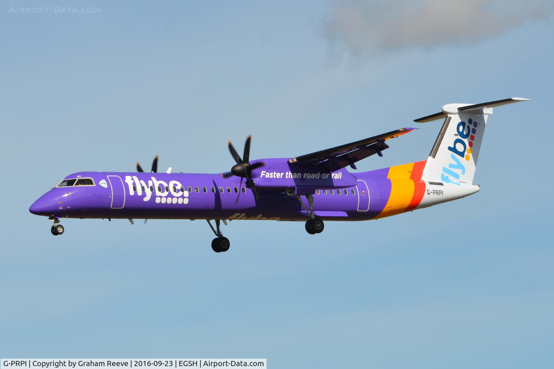 G-PRPI, 2008 Bombardier DHC-8-402 Dash 8 C/N 4204, Landing at Norwich.