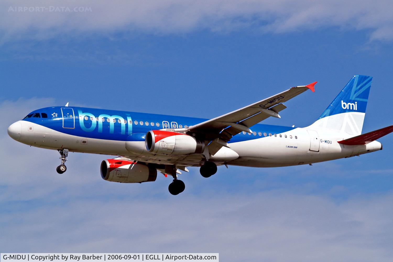 G-MIDU, 2001 Airbus A320-232 C/N 1407, Airbus A320-232 [1407] (bmi British Midland) Heathrow~G 01/09/2006. On finals 27L.