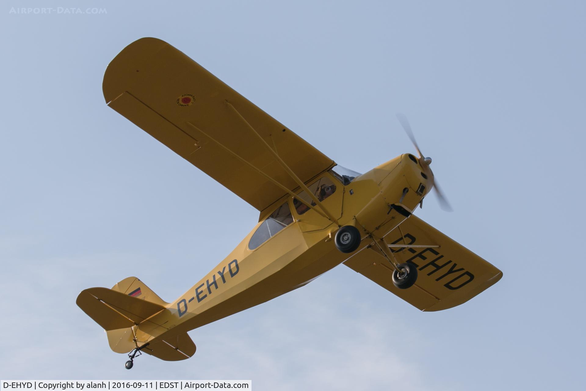 D-EHYD, 1946 Aeronca 7AC Champion Champion C/N 7AC-3957, Departing the 2016 Hahnweide Oldtimer Fliegertreffen