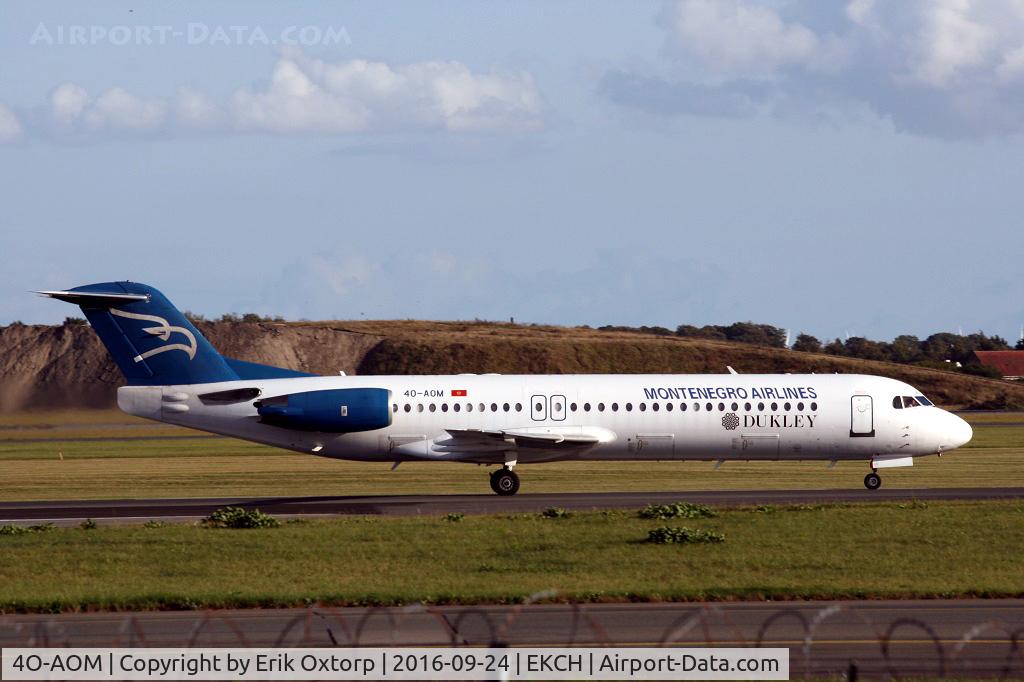 4O-AOM, 1990 Fokker 100 (F-28-0100) C/N 11321, 4O-AOM taking off rw 22R