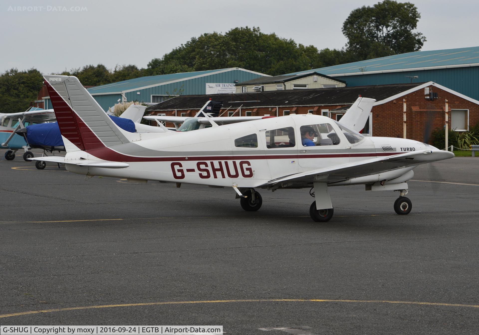 G-SHUG, 1977 Piper PA-28R-201T Cherokee Arrow III C/N 28R-7703048, Piper Turbo Cherokee III at Wycombe Air Park. Ex N1026Q