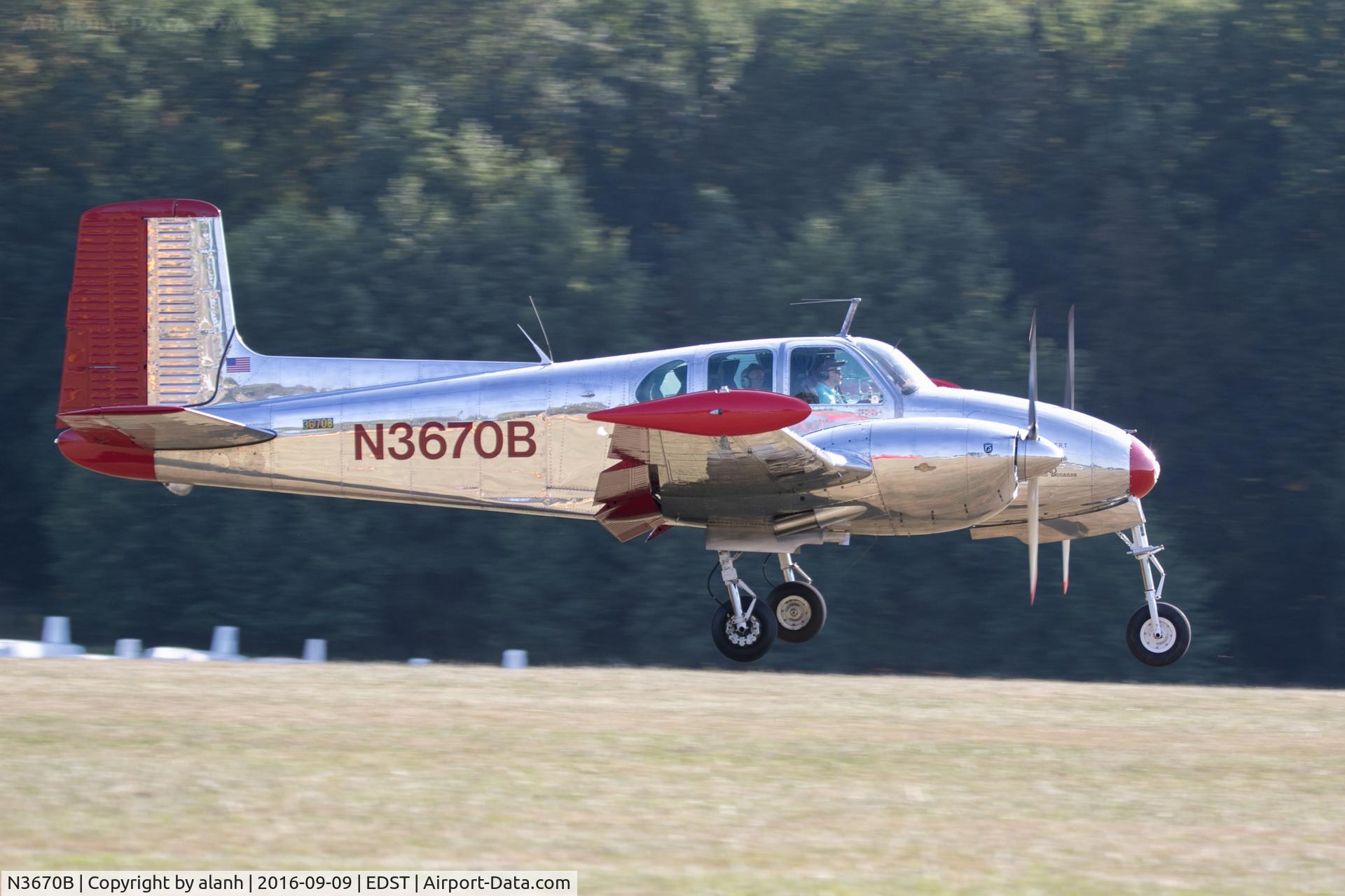 N3670B, 1954 Beech B50 C/N CH-63, Arriving at the 2016 Hahnweide Oldtimer Fliegertreffen