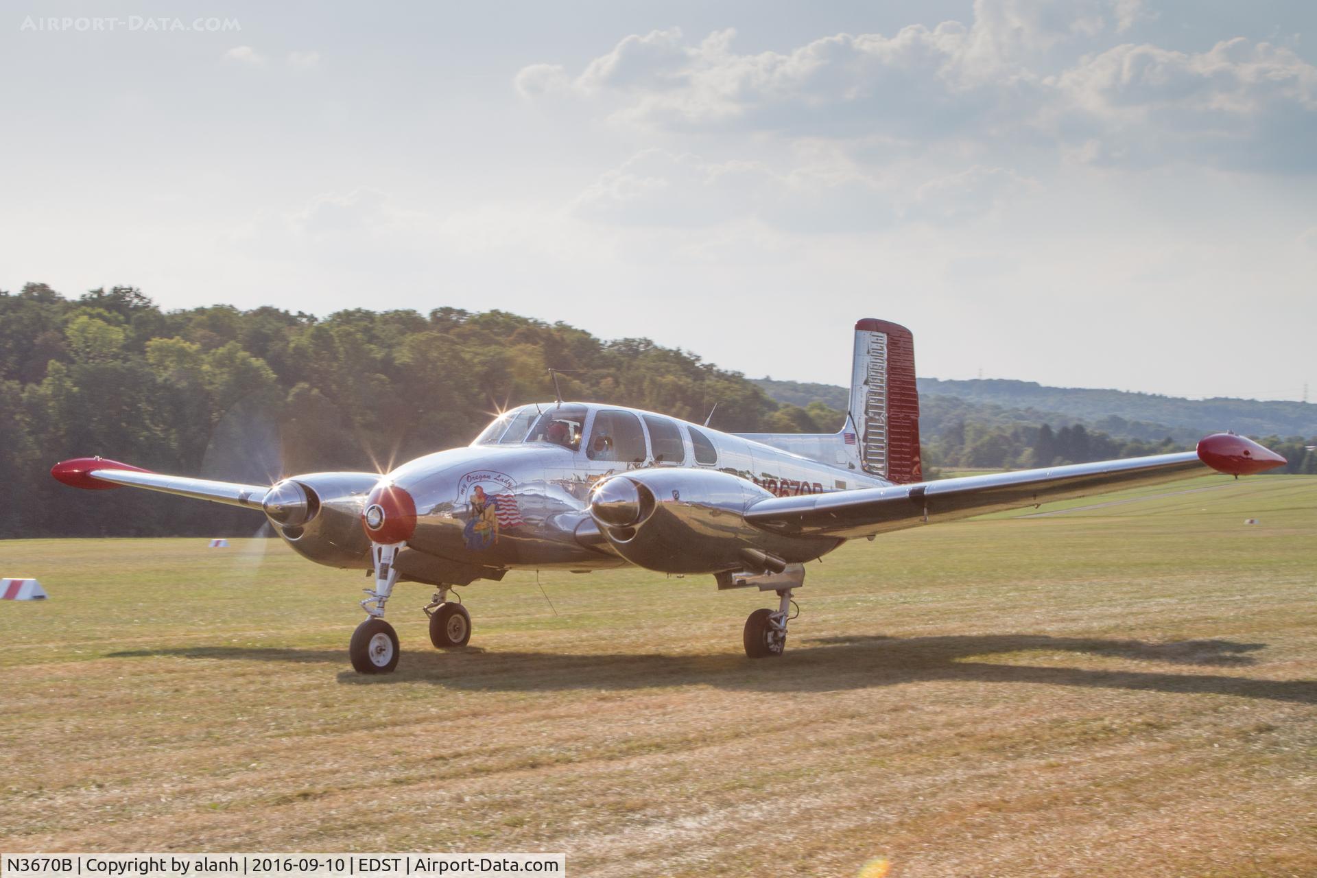 N3670B, 1954 Beech B50 C/N CH-63, Taxying for take-off at the 2016 Hahnweide Oldtimer Fliegertreffen