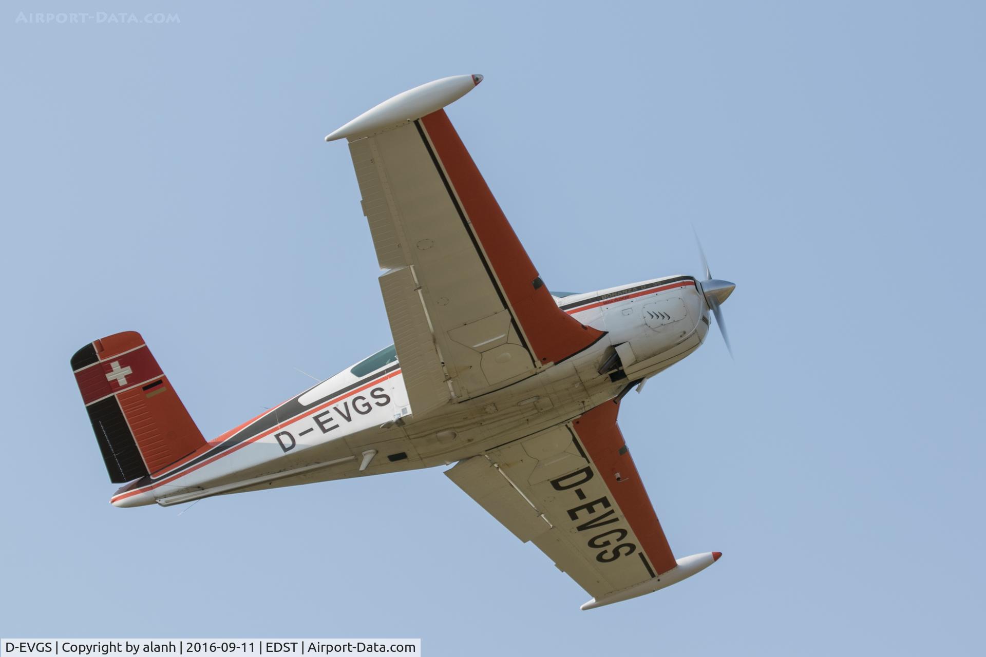 D-EVGS, 1953 Beechcraft D35 Bonanza C/N D-3637, Departing the 2016 Hahnweide Oldtimer Fliegertreffen