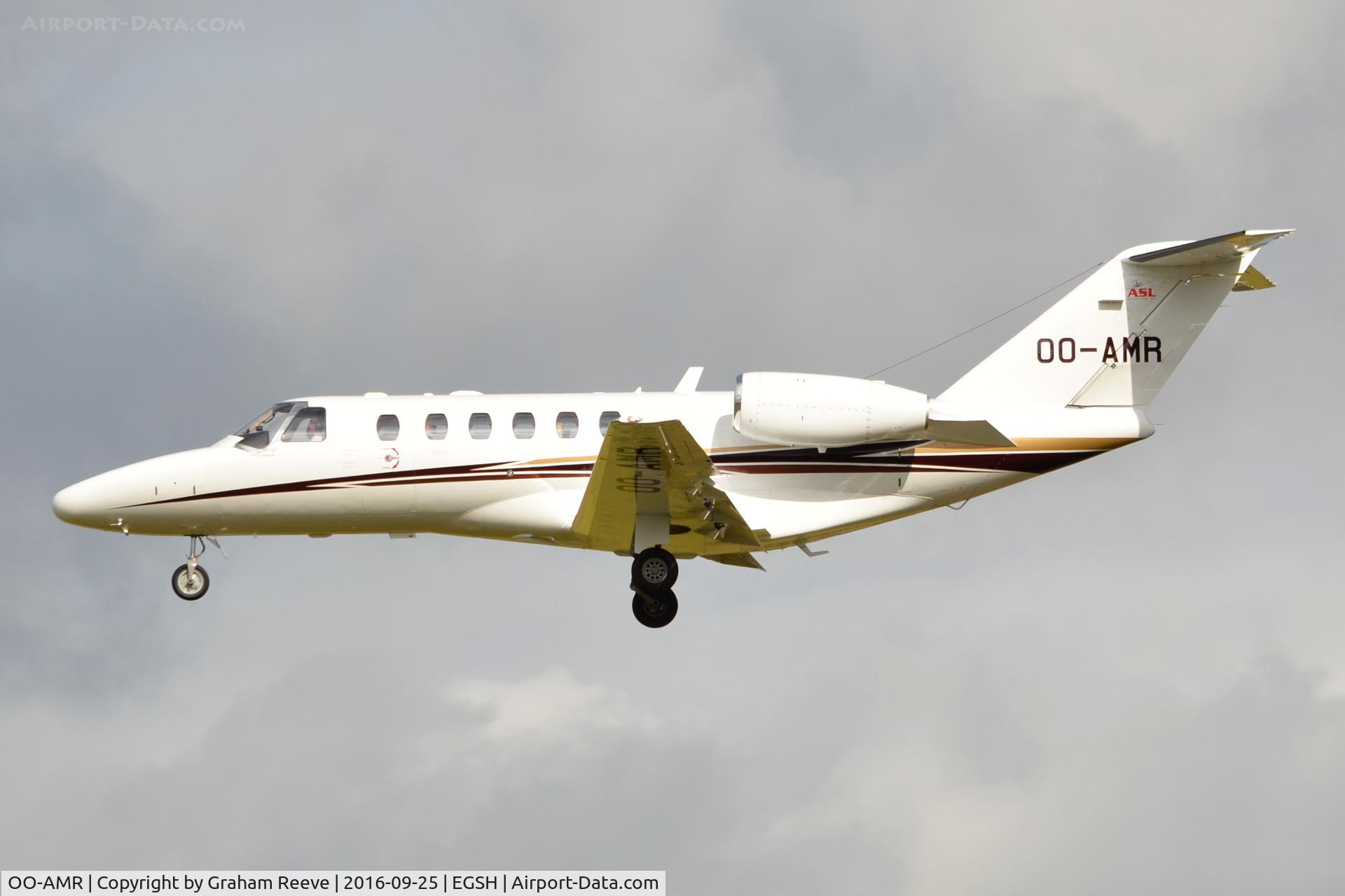 OO-AMR, 2012 Cessna 525A Citation CJ2+ C/N 525A-0495, Landing at Norwich.