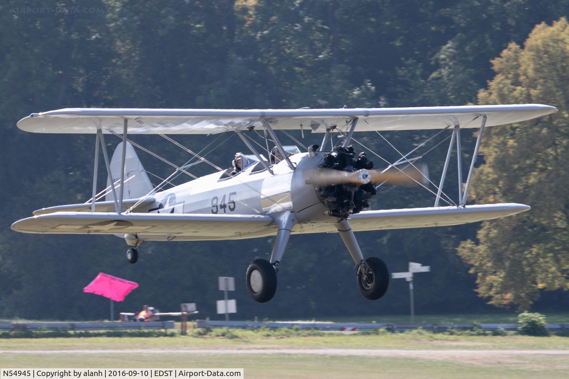 N54945, 1942 Boeing A75N1(PT17) C/N 75-4458, Arriving at the 2016 Hahnweide Oldtimer Fliegertreffen