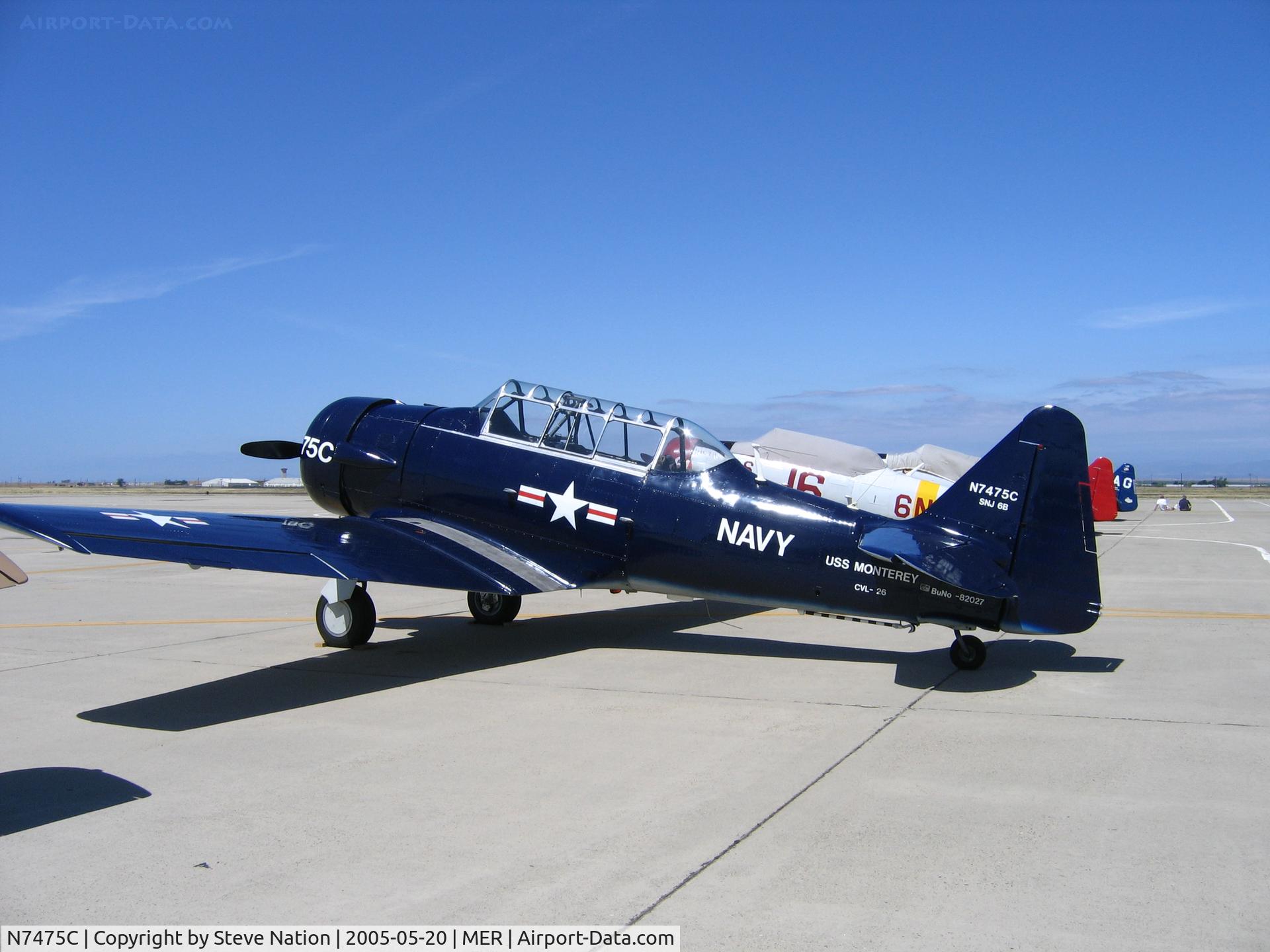 N7475C, North American AT-6F Harvard 4 C/N 44-82027, Marvin Quaid's AT-6F (44-82087) masquerading as SNJ-5B BuAer 82087 USS Monterey CVL-26 @ West Coast Formation Clinic