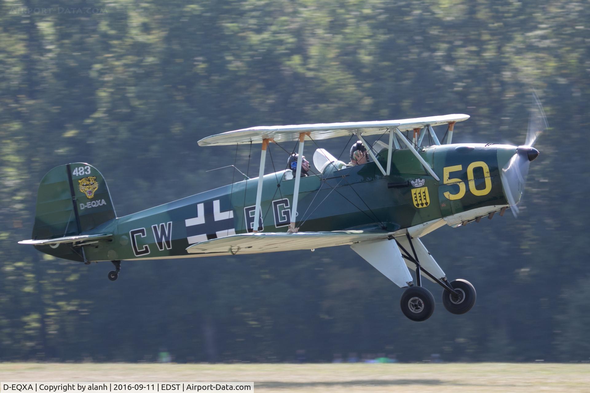 D-EQXA, 1950 CASA 1-131E Jungmann C/N 1052, Departing the 2016 Hahnweide Oldtimer Fliegertreffen