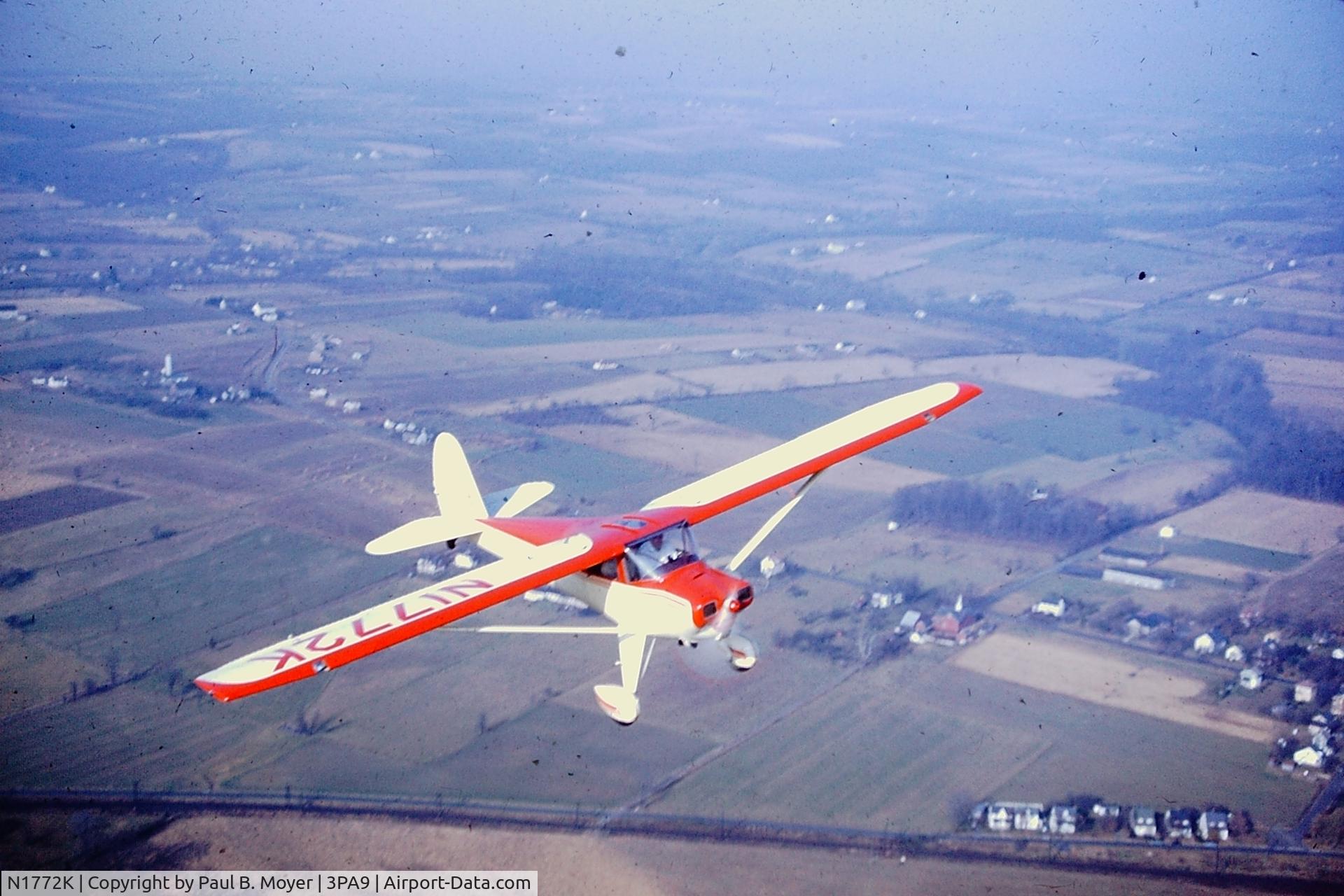 N1772K, 1946 Luscombe 8E Silvaire C/N 4499, Late 1940s over Chalfont PA.  Photo by Paul B. Moyer