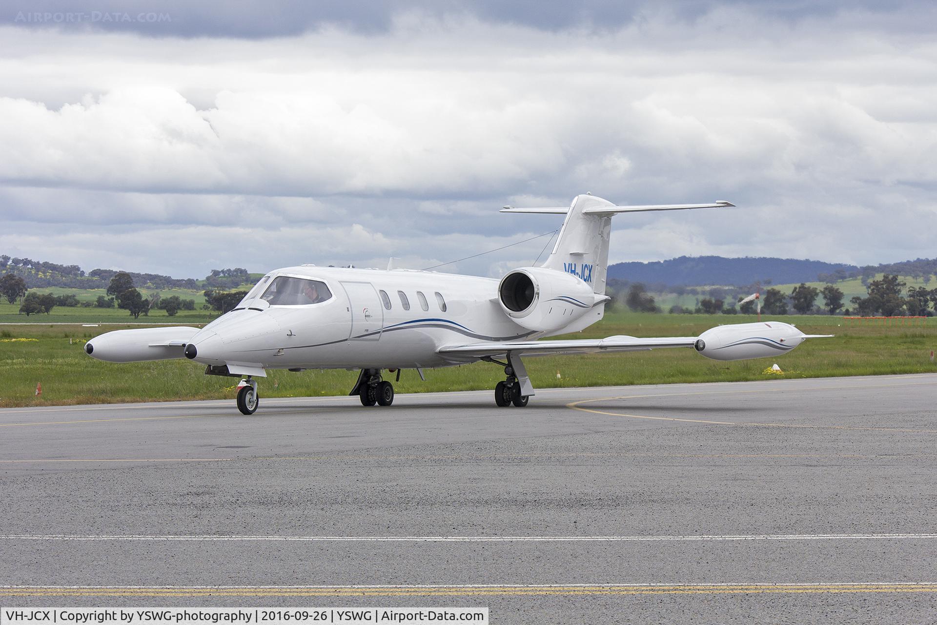VH-JCX, 1986 Gates Learjet 36A C/N 36A-057, Jet City (VH-JCX) Learjet 36A taxiing at Wagga Wagga Airport.