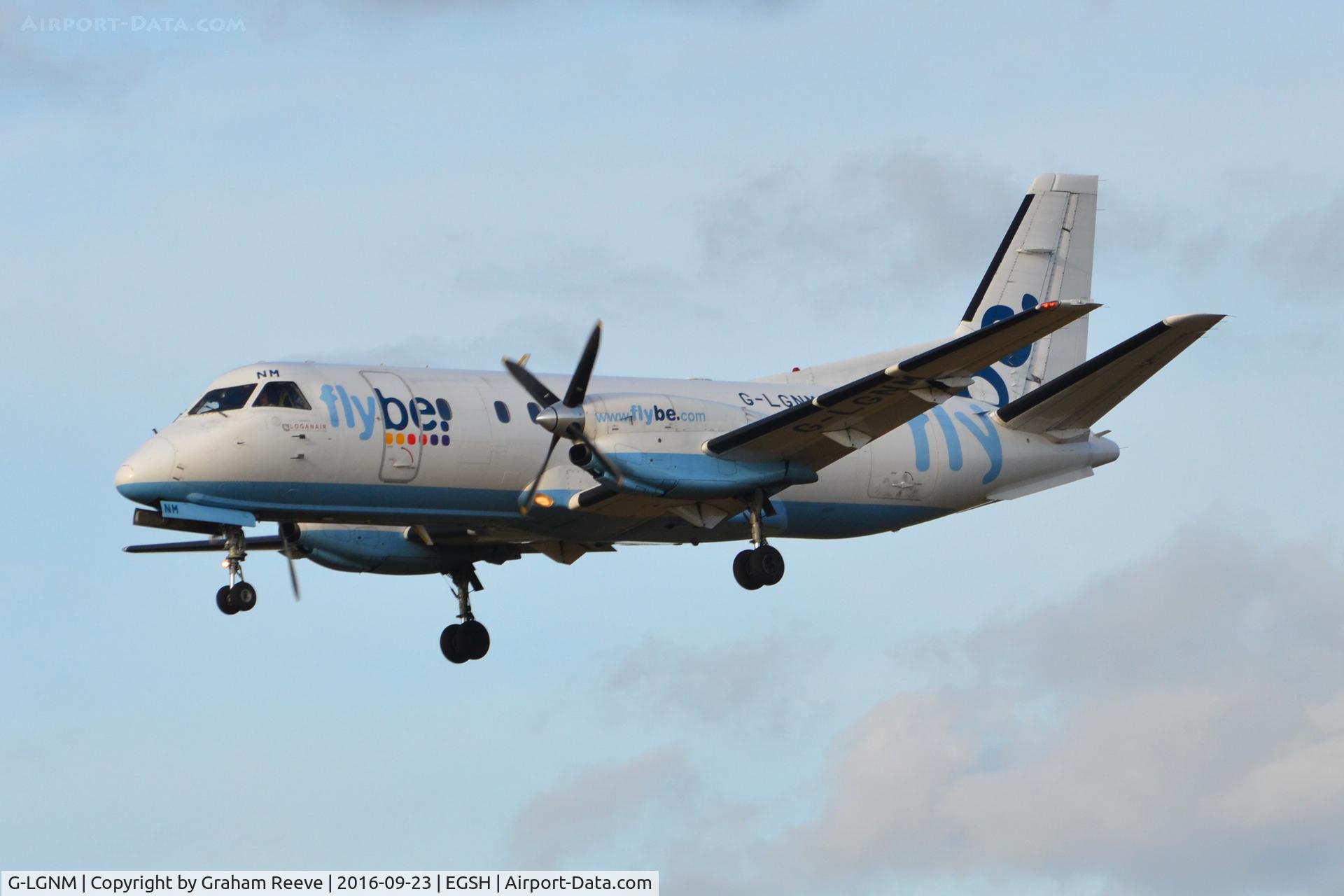 G-LGNM, 1990 Saab SF340B C/N 340B-187, Landing at Norwich.