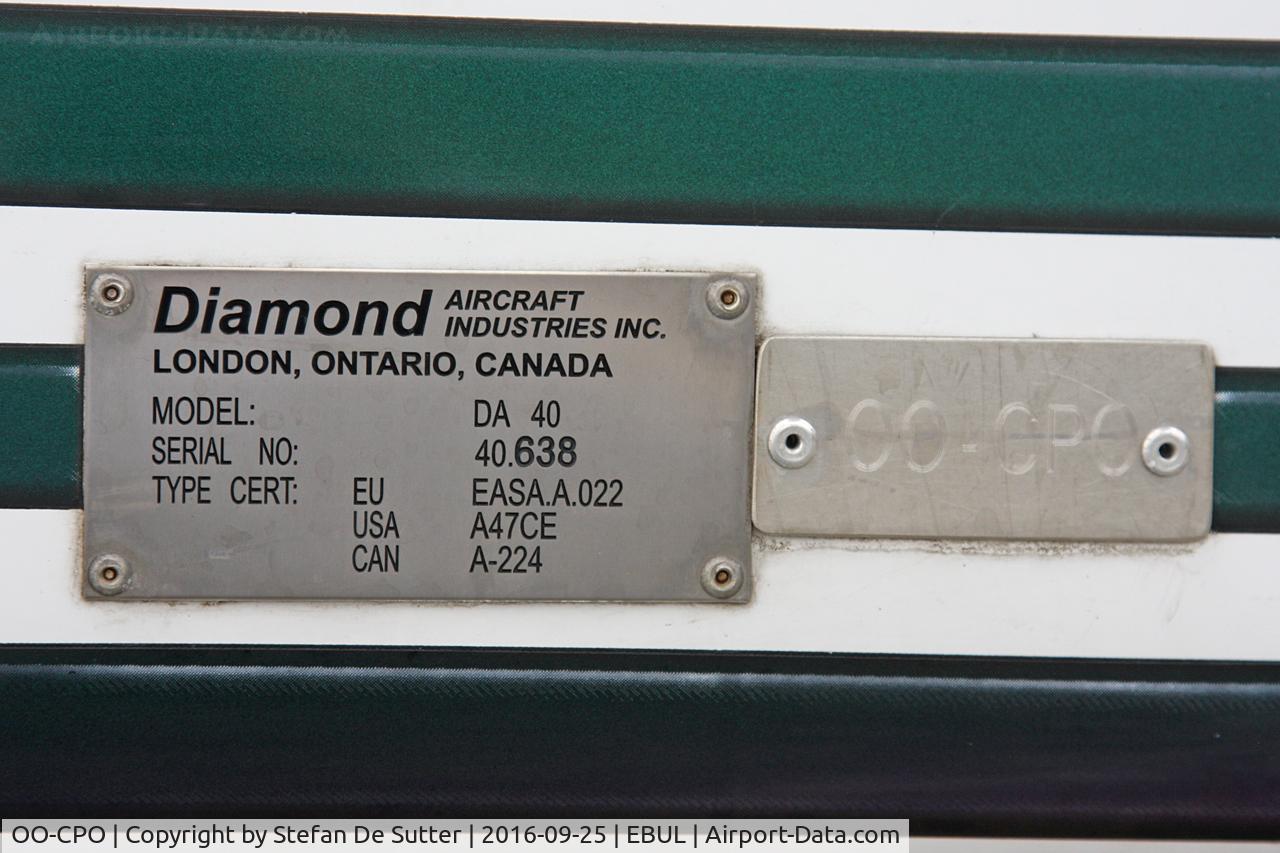 OO-CPO, 2006 Diamond DA-40 Diamond Star C/N 40.638, ID plate.
