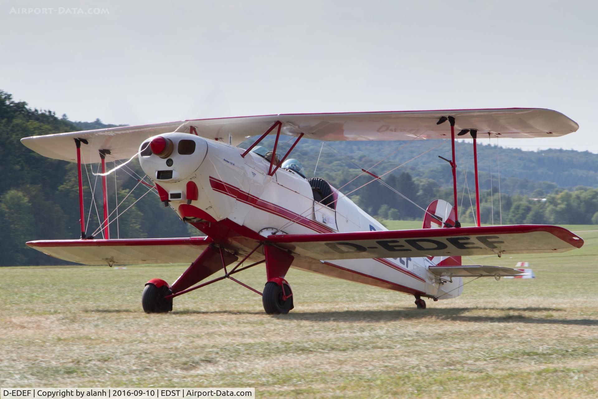 D-EDEF, 1957 Doflug Bu-131B Jungmann C/N 63, Taxying for departure at the 2016 Hahnweide Oldtimer Fliegertreffen