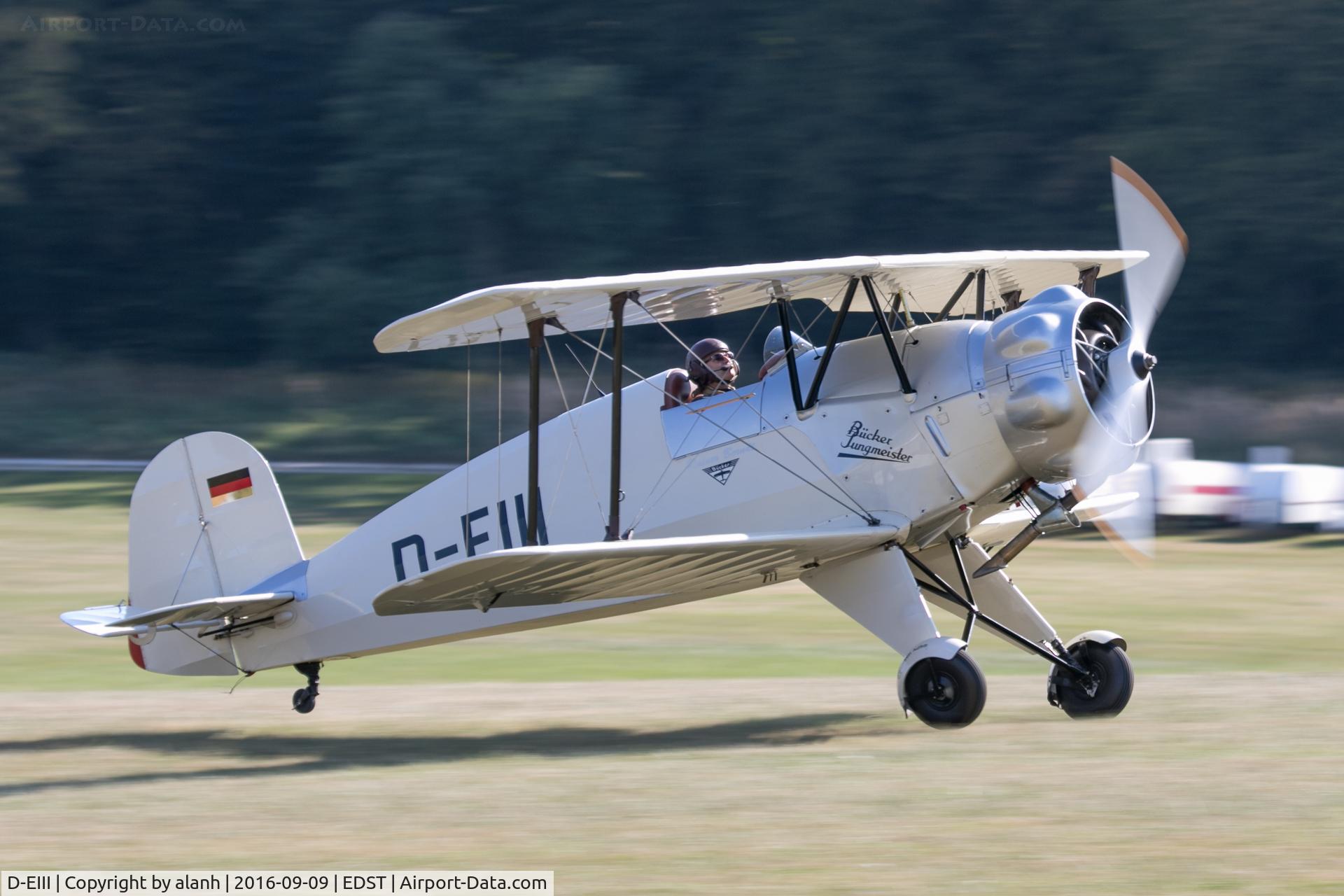 D-EIII, 1937 Bucker Bu-133C Jungmeister C/N 51, Arriving at the 2016 Hahnweide Oldtimer Fliegertreffen