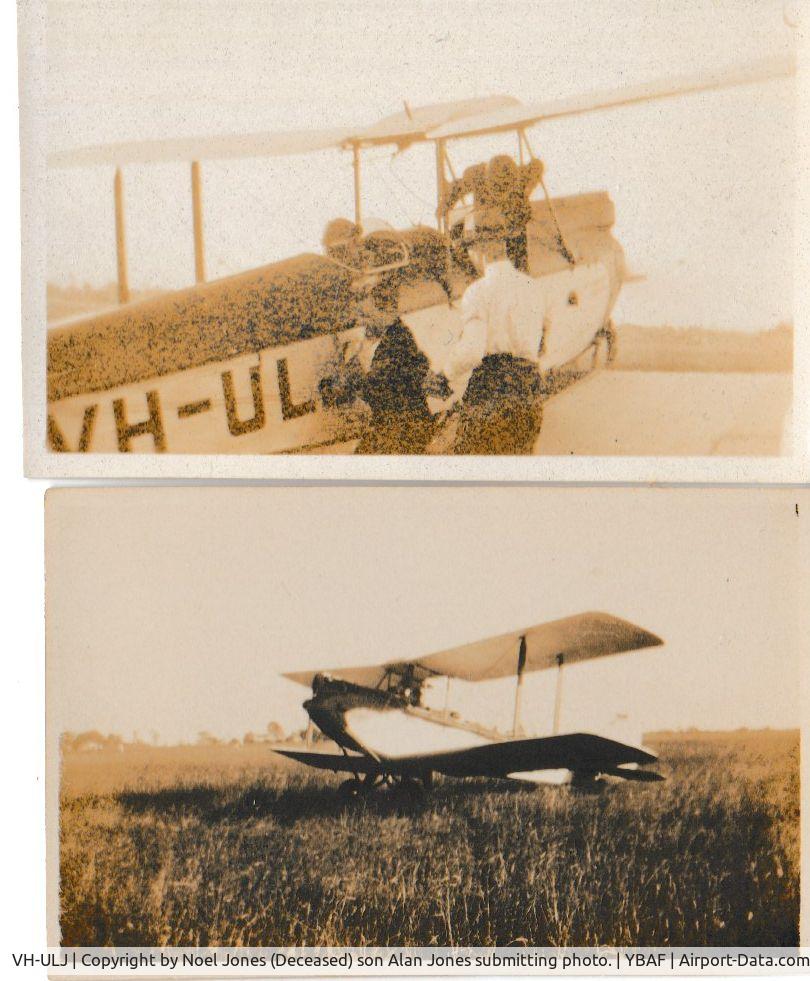 VH-ULJ, De Havilland DH-60G Gypsy Moth C/N 1074, Taken by my now deceased father in Brisbane, probably at Archerfield airport. These are tiny  sepia prints about  an inch by and inch and a half. On the backis a stamp that says printed by Harringtons.
