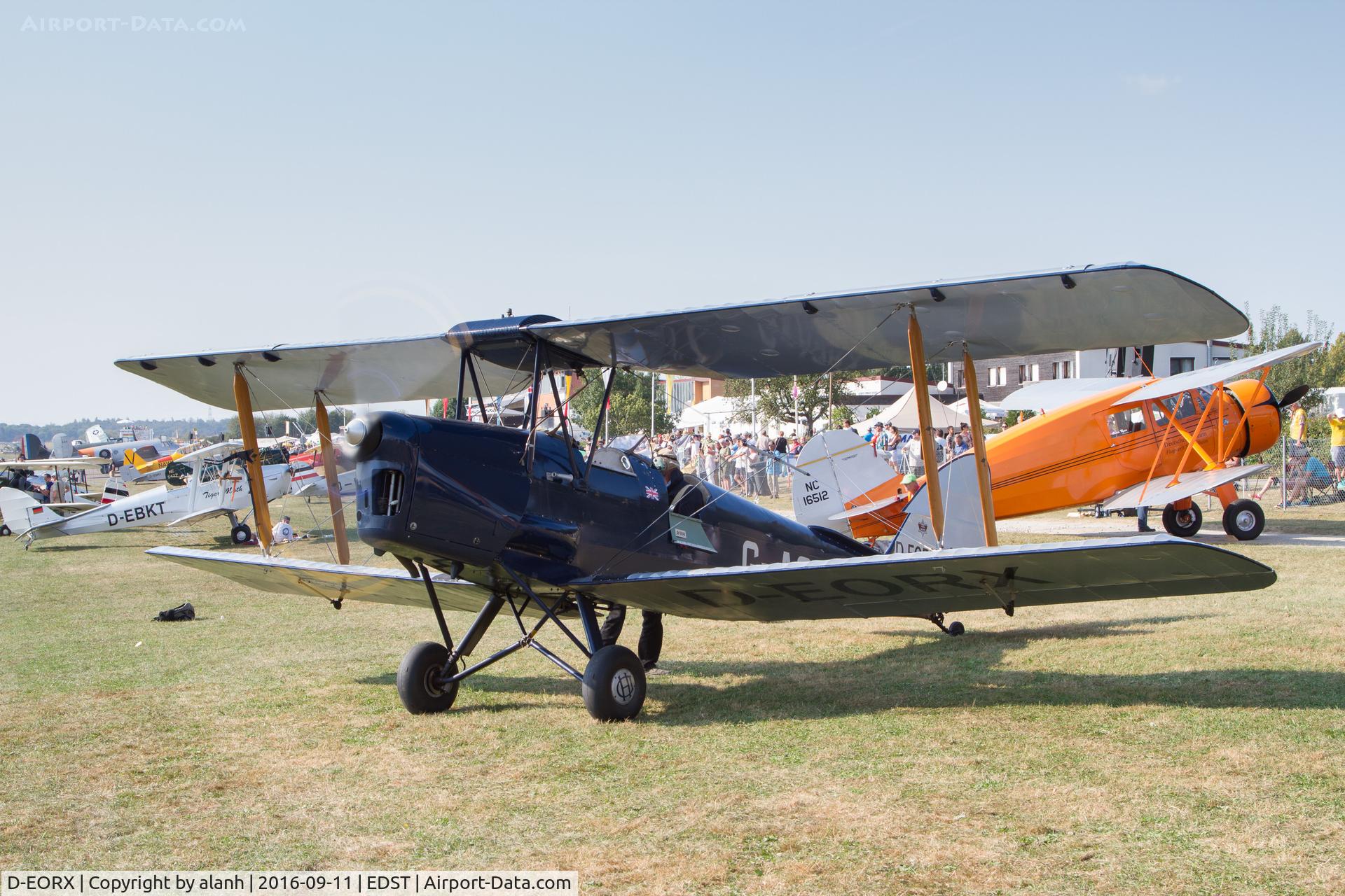 D-EORX, 1943 De Havilland DH-82A Tiger Moth II C/N 83866, About to depart from the 2016 Hahnweide Oldtimer Fliegertreffen