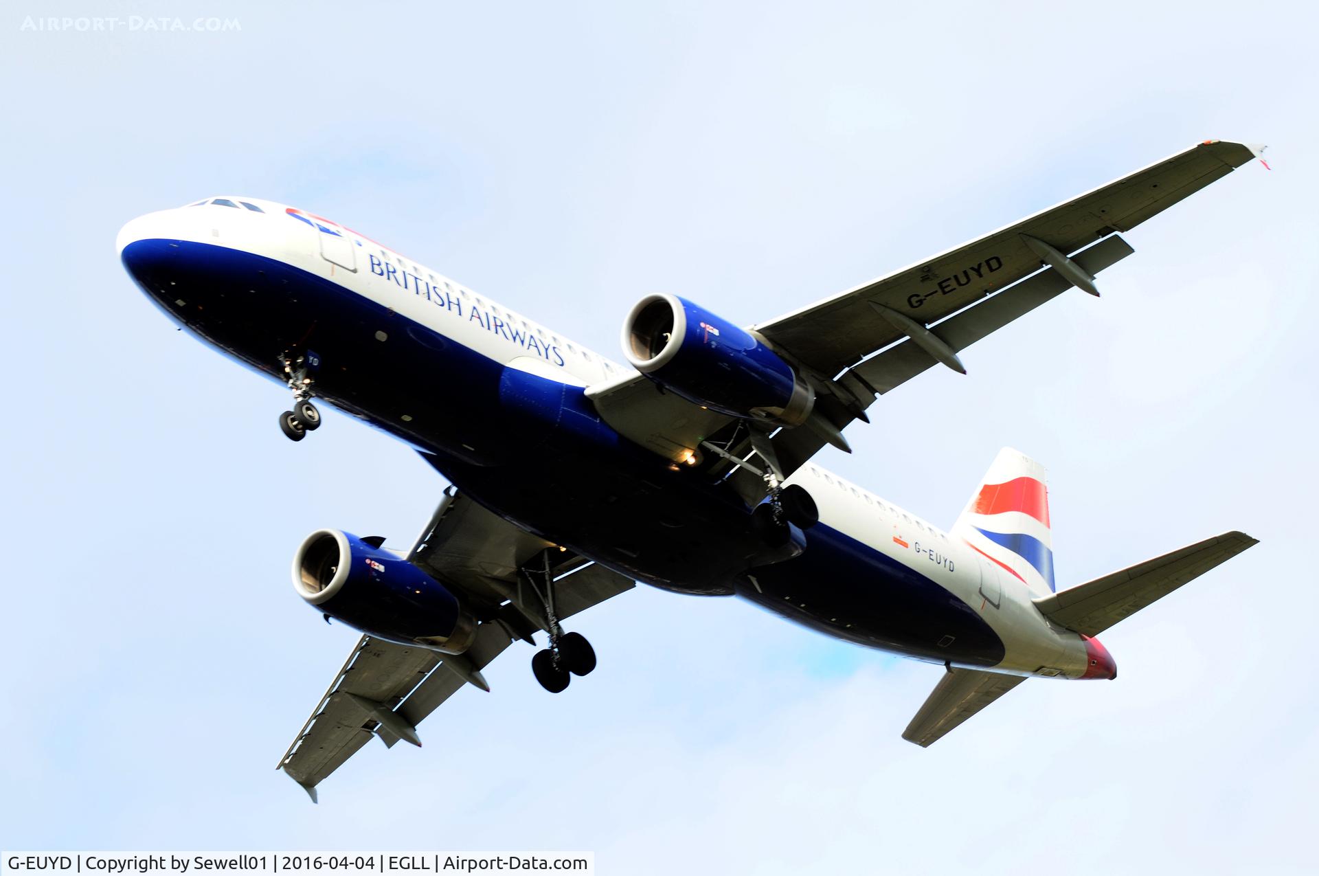G-EUYD, 2008 Airbus A320-232 C/N 3726, Landing at LHR