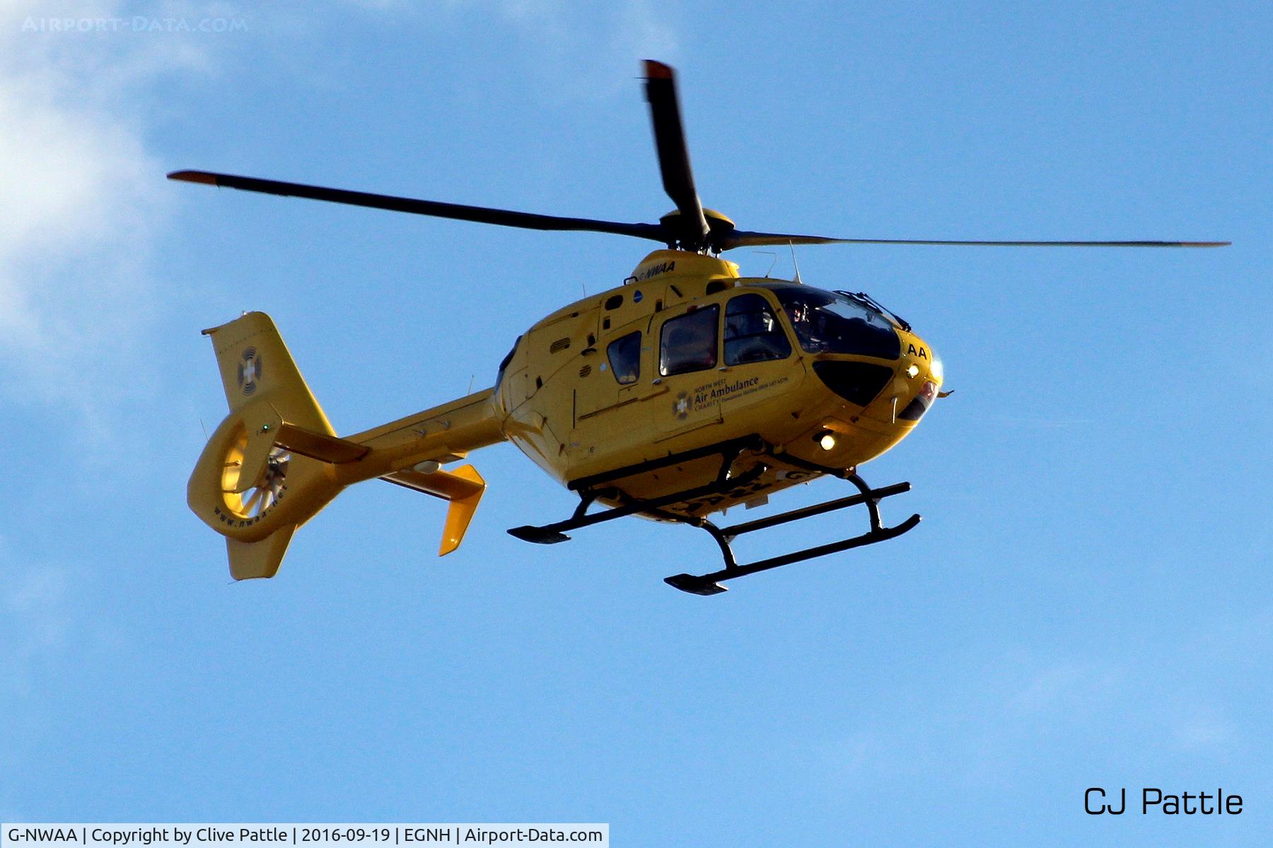 G-NWAA, 2005 Eurocopter EC-135T-2 C/N 0427, On approach to its base at Blackpool EGNH