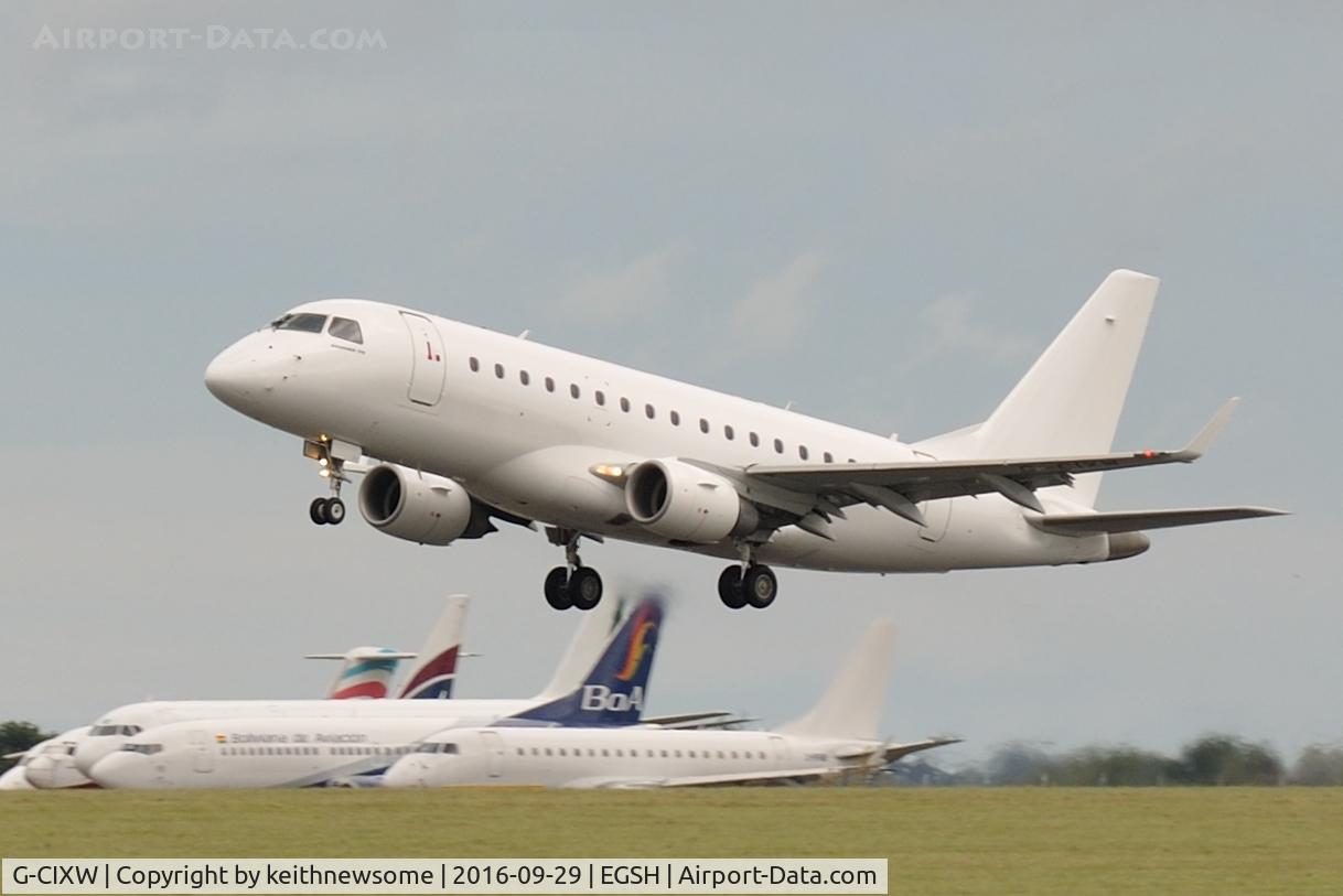 G-CIXW, 2008 Embraer 170LR (ERJ-170-100LR) C/N 17000230, Leaving following first visit to Norwich.