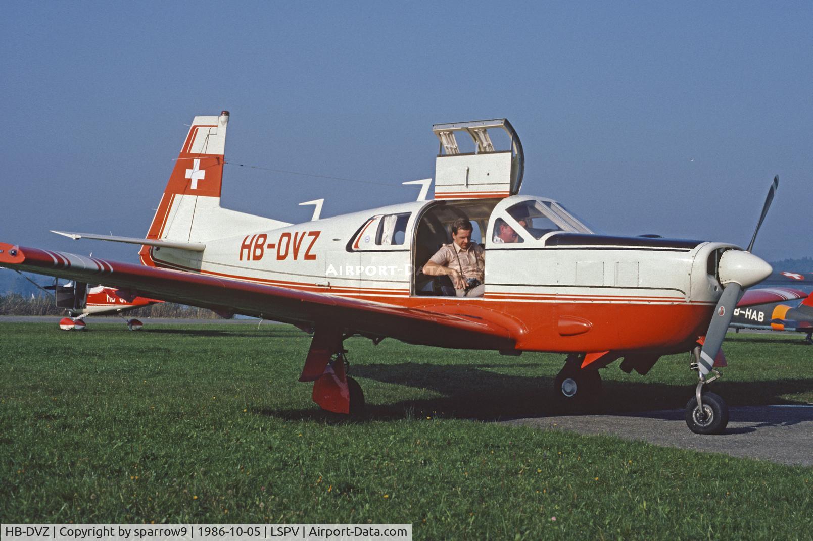 HB-DVZ, 1970 Mooney M22 Mustang C/N 700001, Preparing for an evening flight HB-registered from 1971-04-01 until 2019-09-02. Scanned from a slide