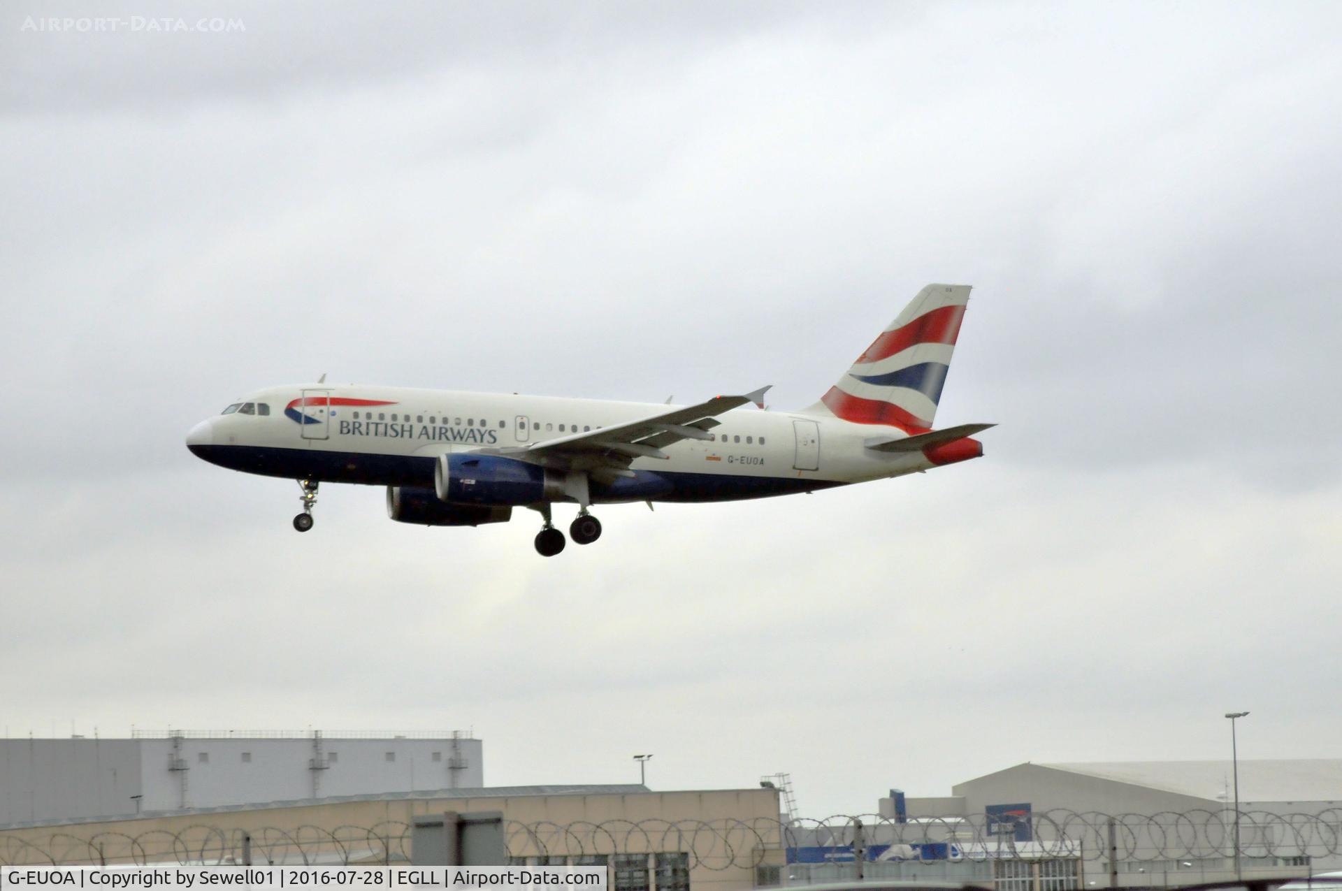 G-EUOA, 2001 Airbus A319-131 C/N 1513, Landing at LHR