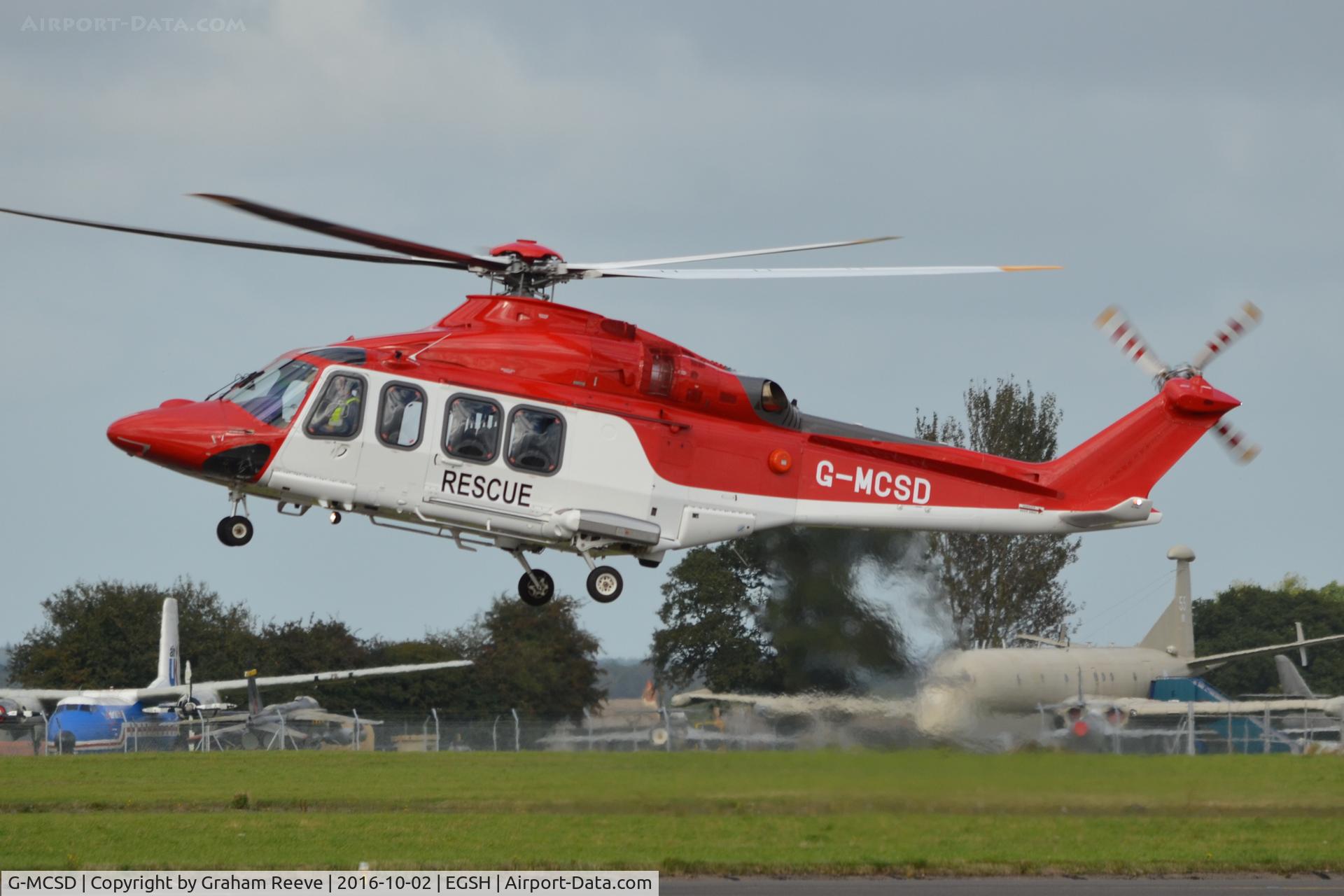 G-MCSD, 2014 AgustaWestland AW-139 C/N 41375, Landing at Norwich.